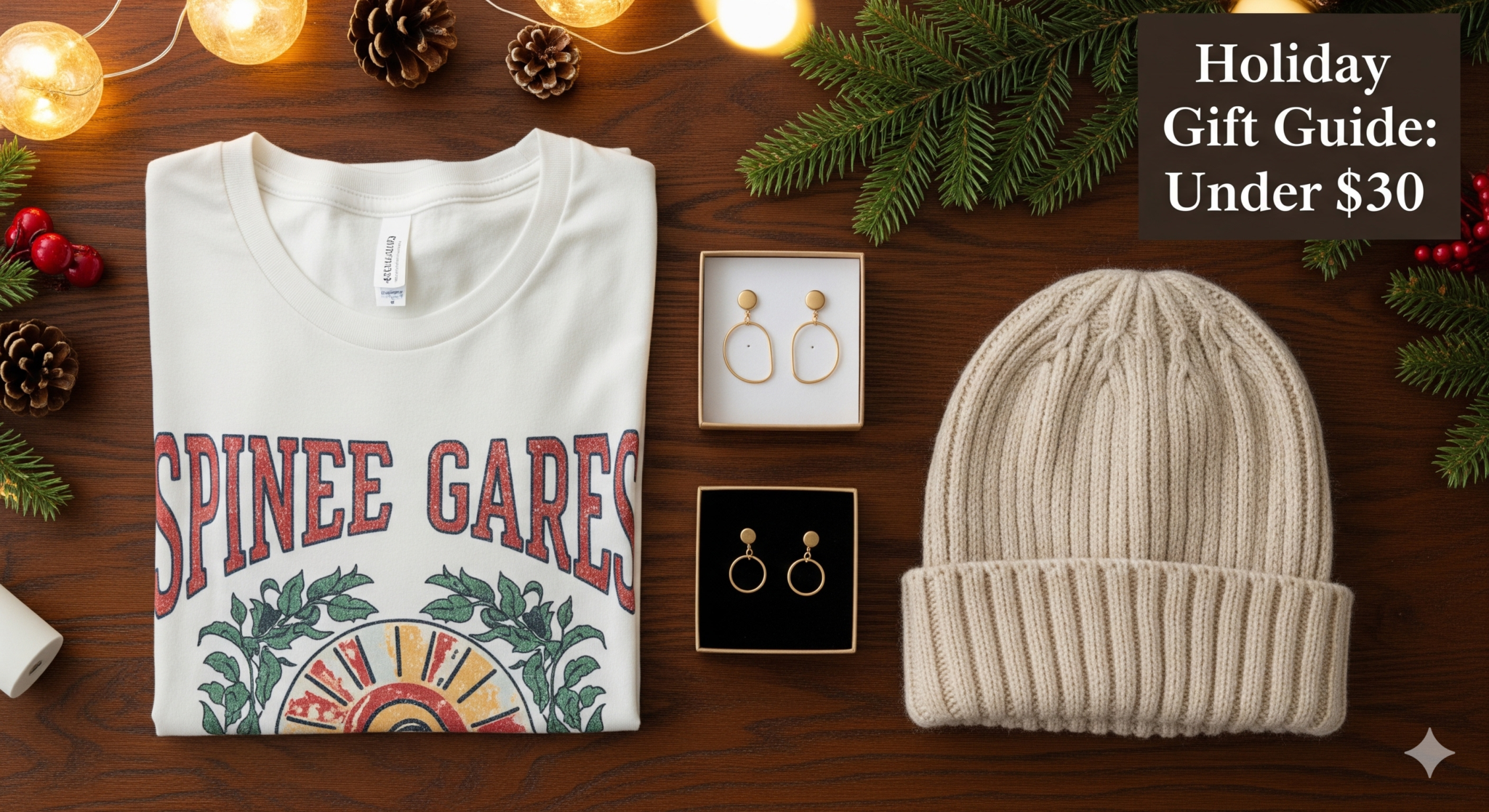 Holiday Gift Guide 2025 featuring stylish under-$30 fashion tees with quality craftsmanship cues