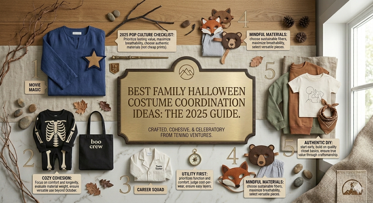 Family Halloween costume ideas showcasing coordinated themed outfits with quality fabrics and DIY accessories for a polished look