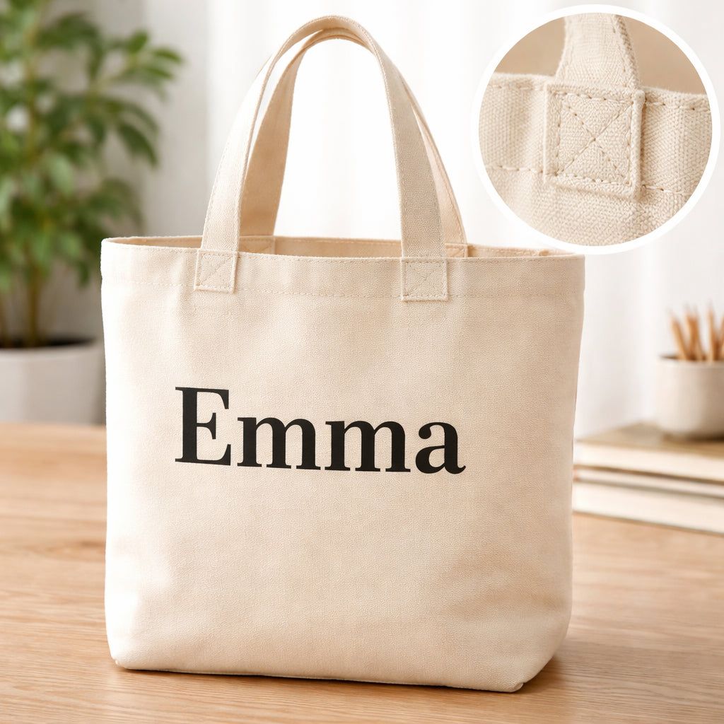 custom tote bag with name printed on eco-friendly canvas