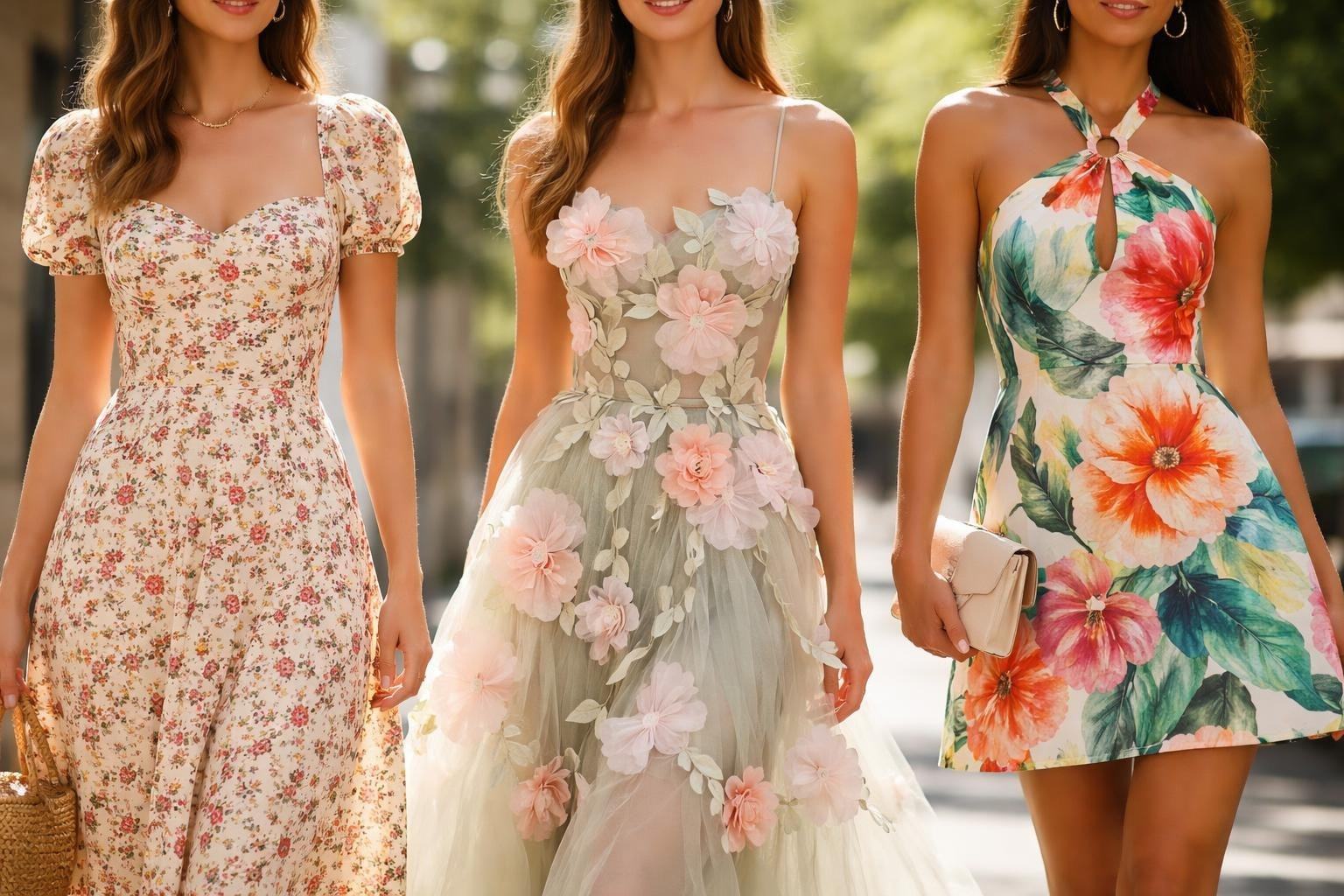 Comparison of large, medium, and small floral print scales on women's dresses for 2026 style guide