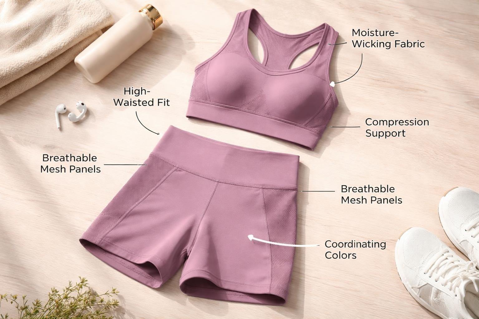 Close-up of advanced fabric technology in women's gym shorts set for 2026 workouts