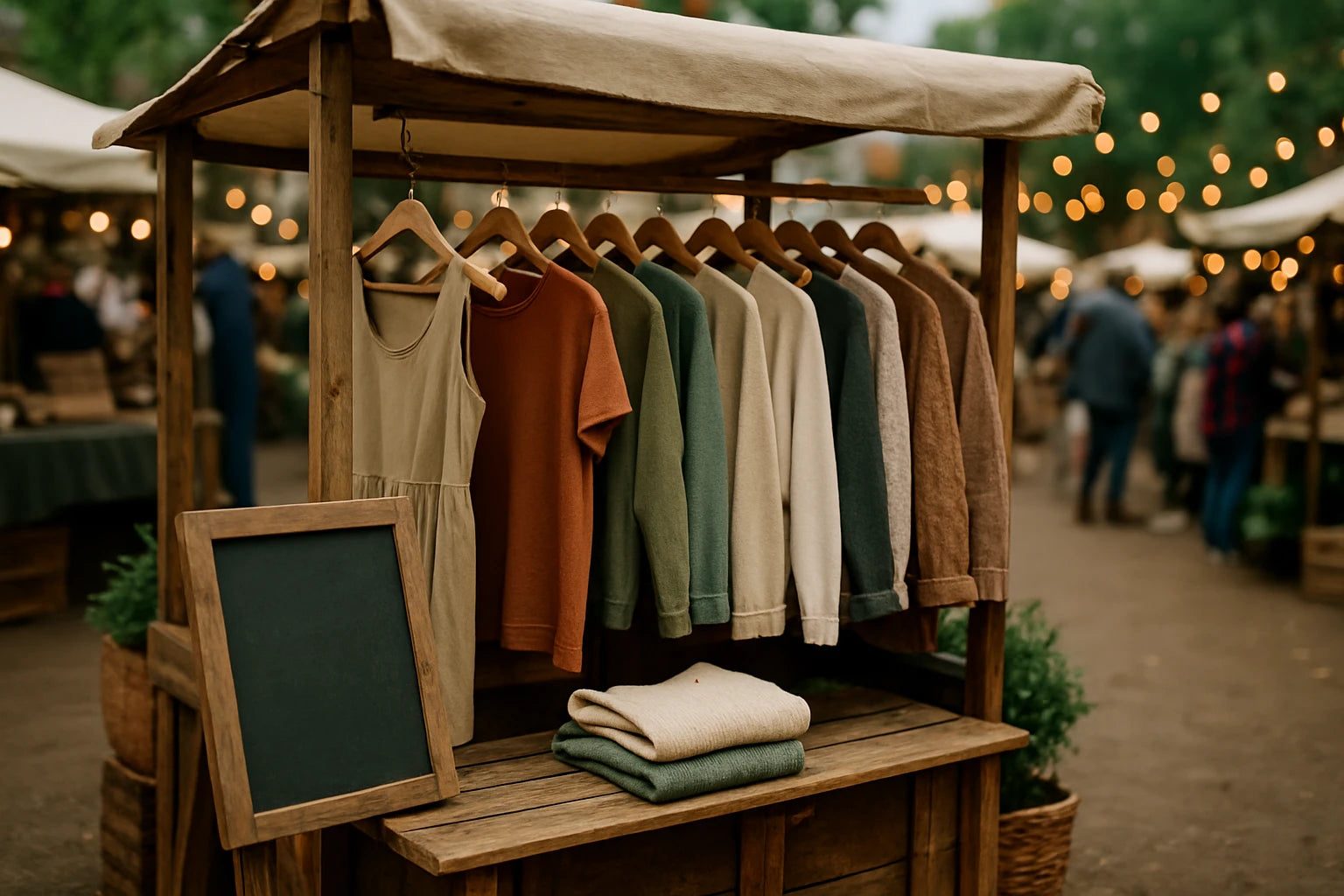 Sunlit workshop with vibrant fabrics, sewing machines, and a mannequin displaying a chic handmade dress in a small business clothing brand studio