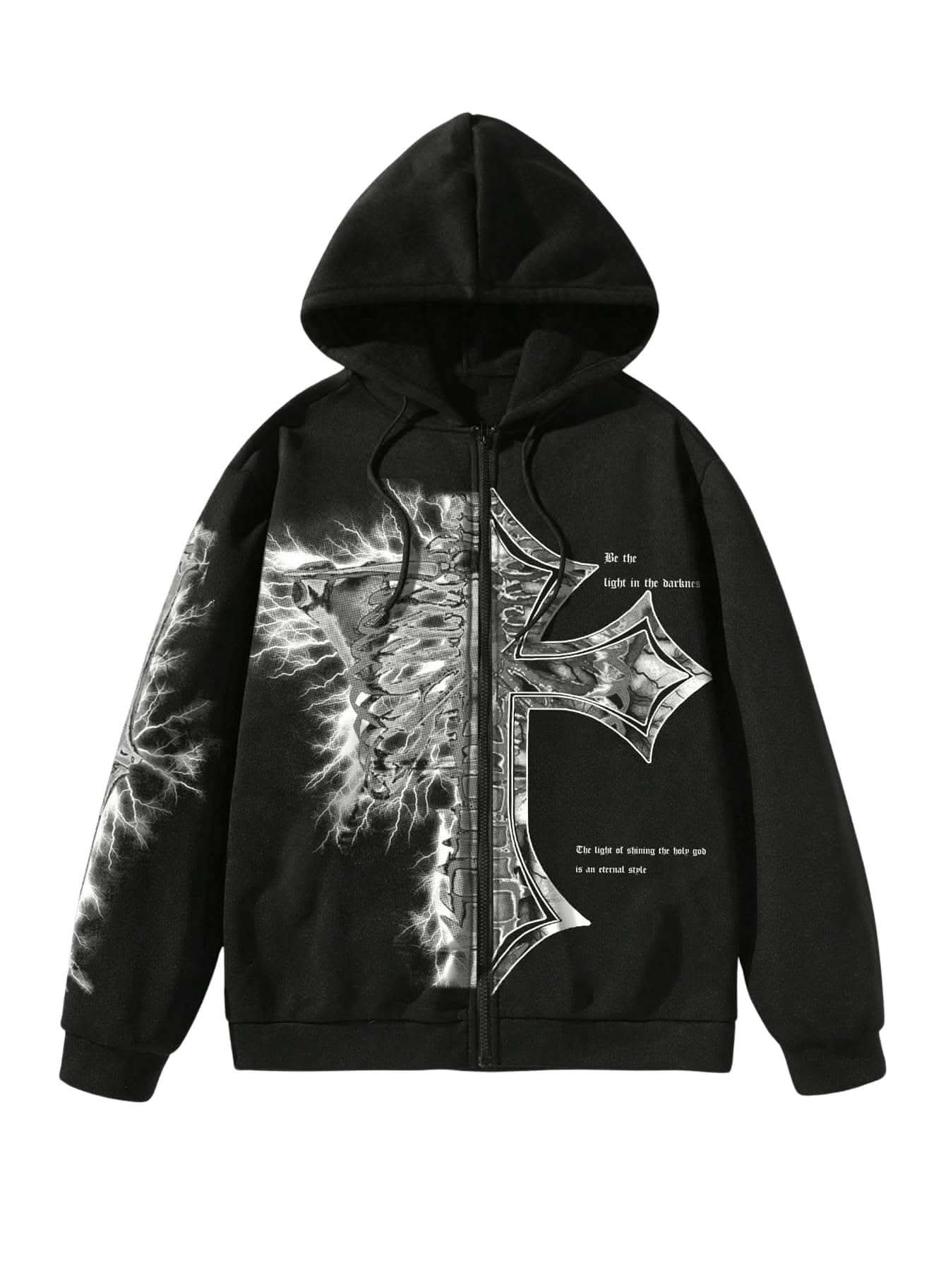 Mens graphic zip up hoodie with bold design and comfortable fit for men