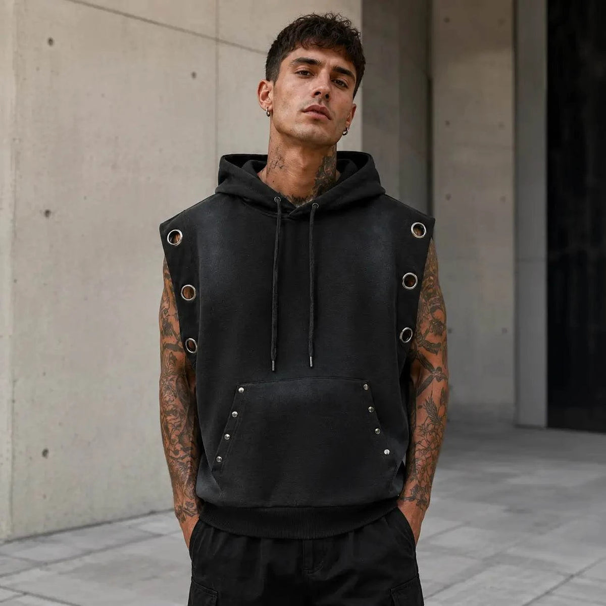 Unisex Vintage Wash Sun Fade Sleeveless Hoodie
