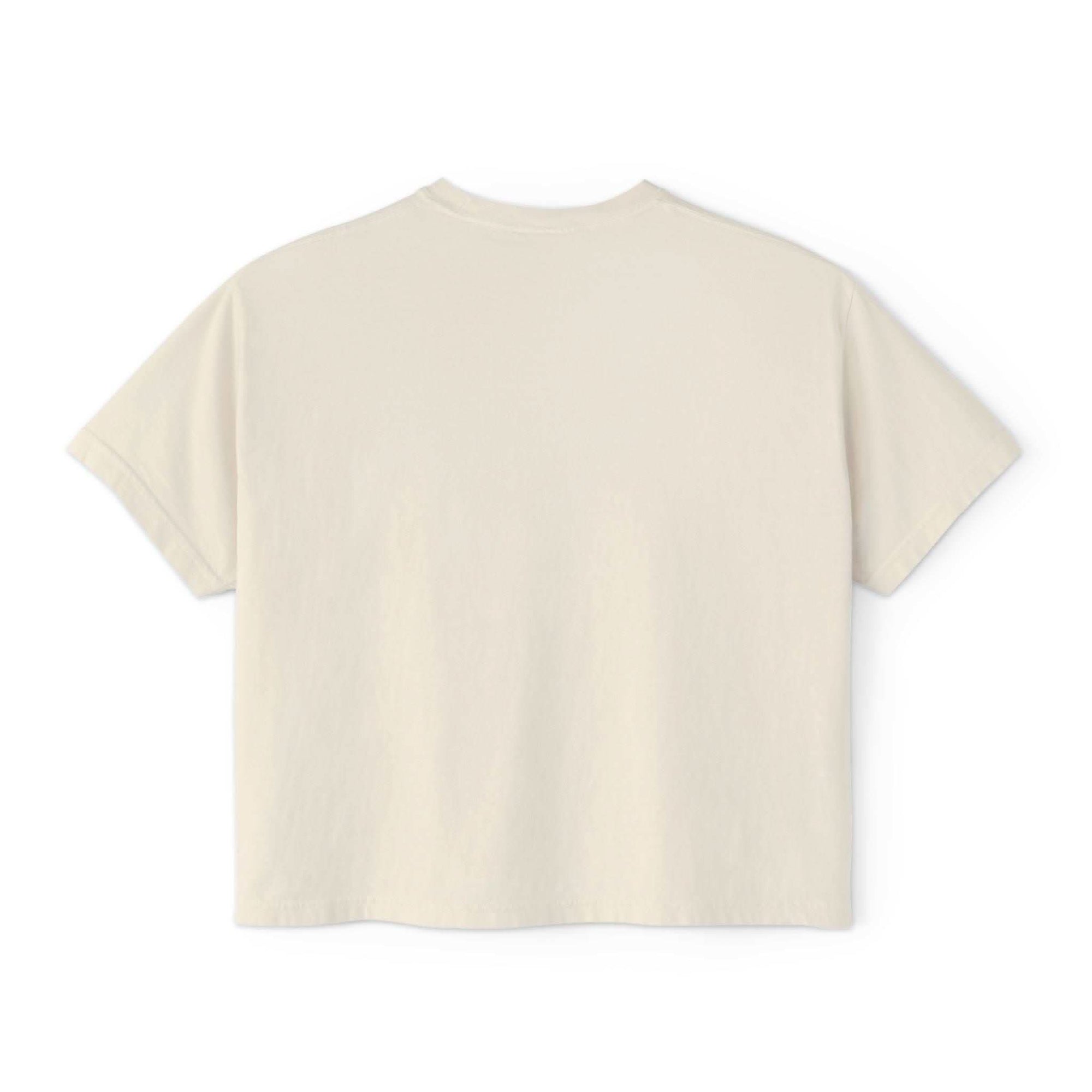 Women's moody girl highland cow boxy tee in cream with a slightly cropped seamless fit