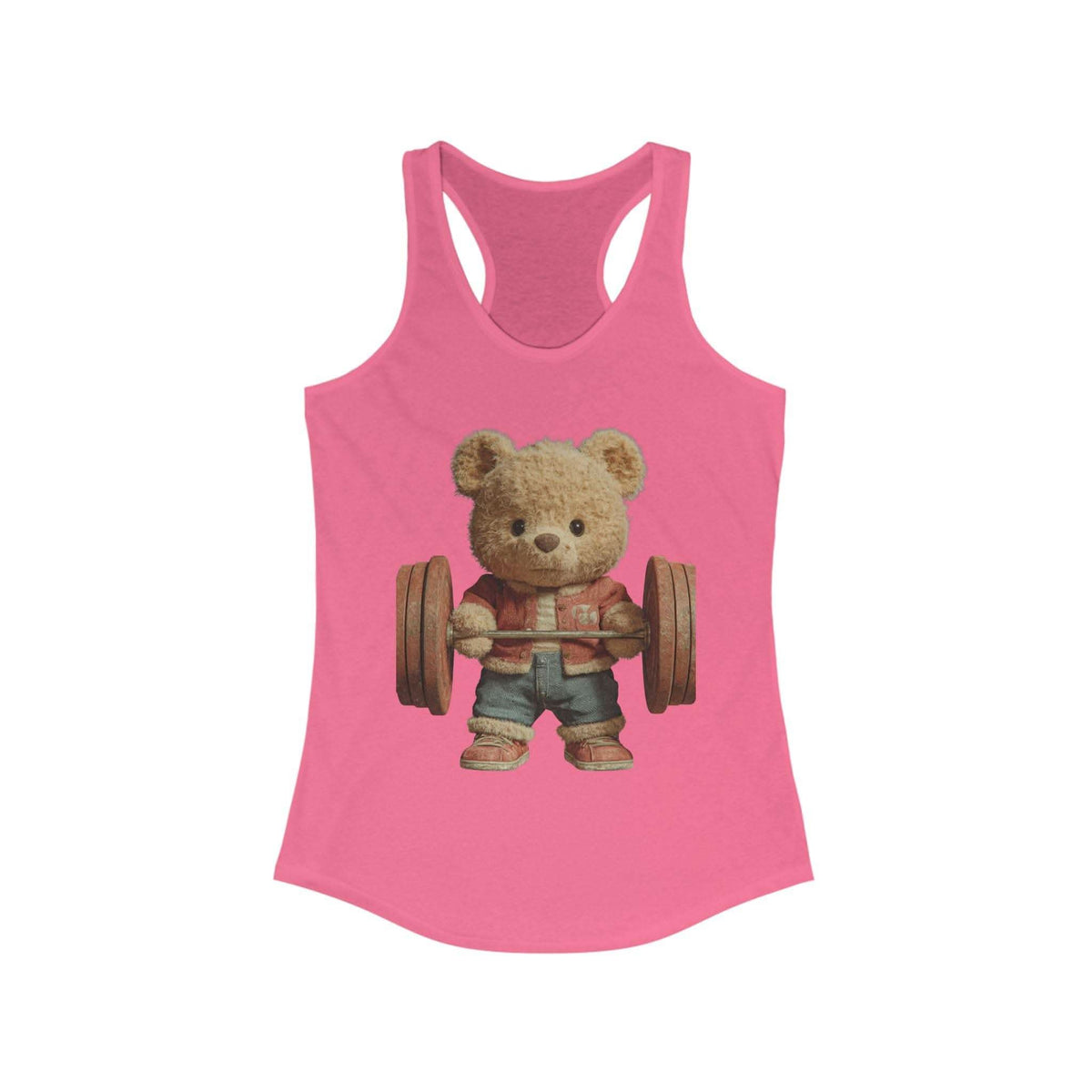 Womens Tank Top - Cute Weightlifting Teddy Bear Design for Active Women.