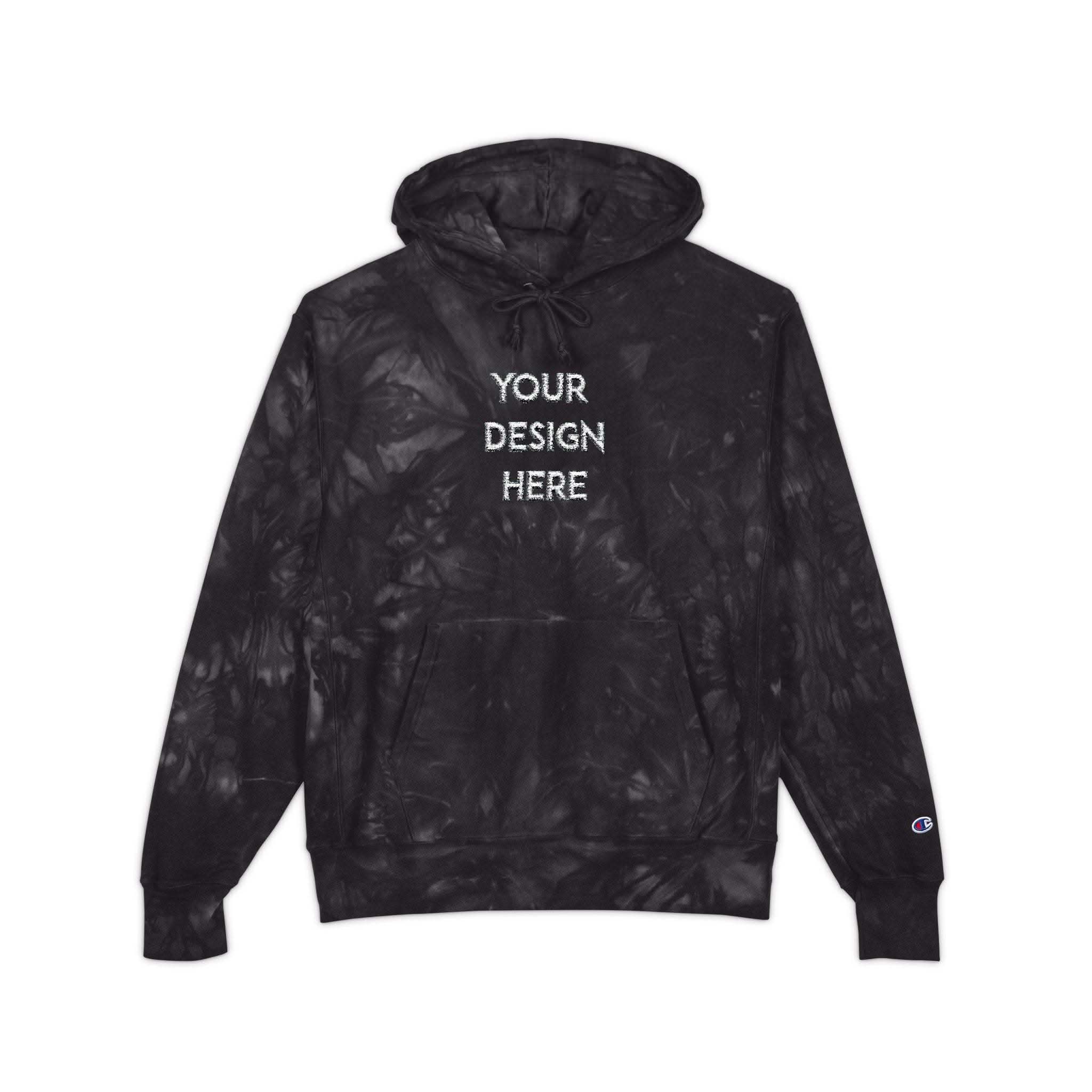 Custom embroidered tie-dye hoodie in mulled berry with a stylish casual design by Printify