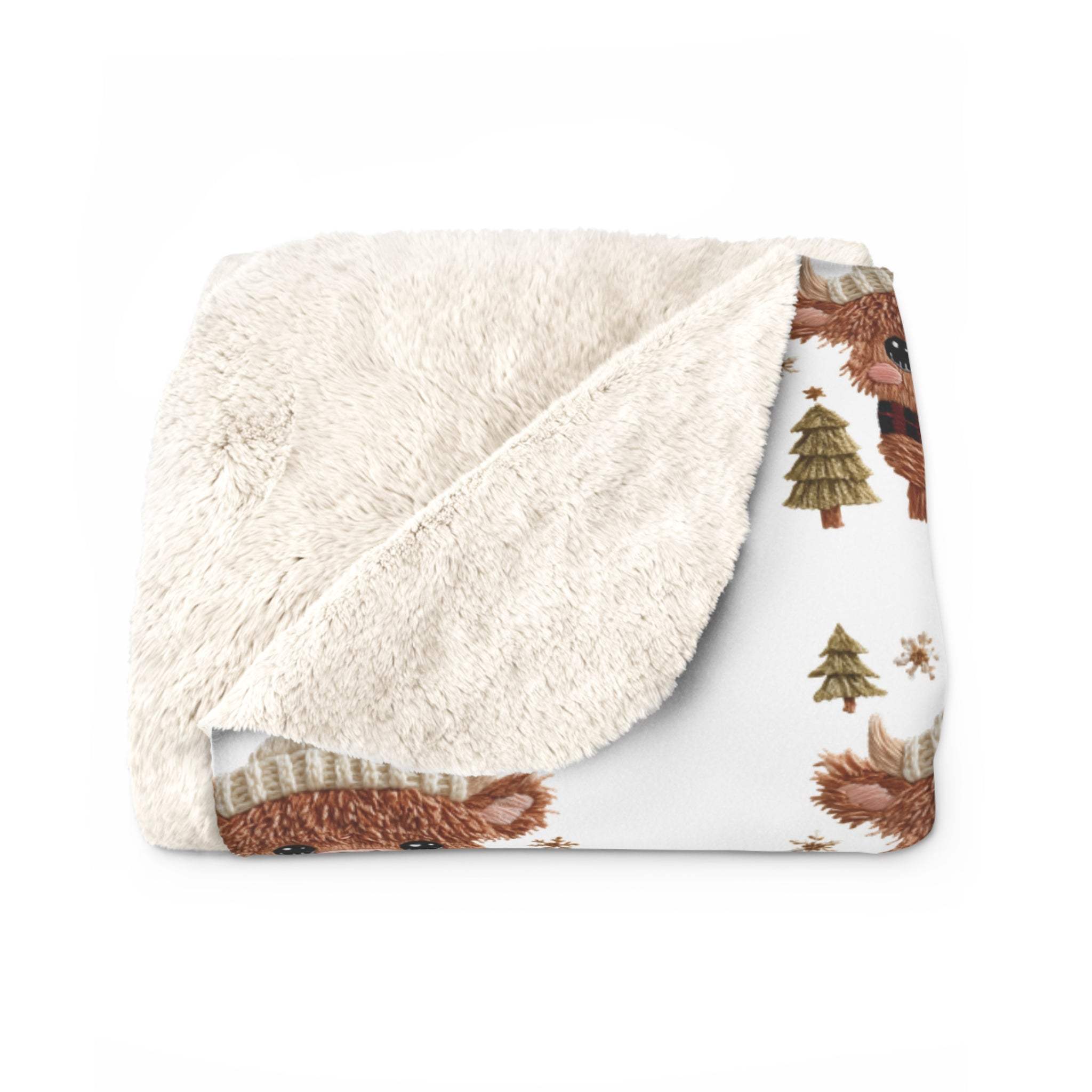 Cozy Highland Cow Sherpa Blanket with plush fleece and rustic highland cow design