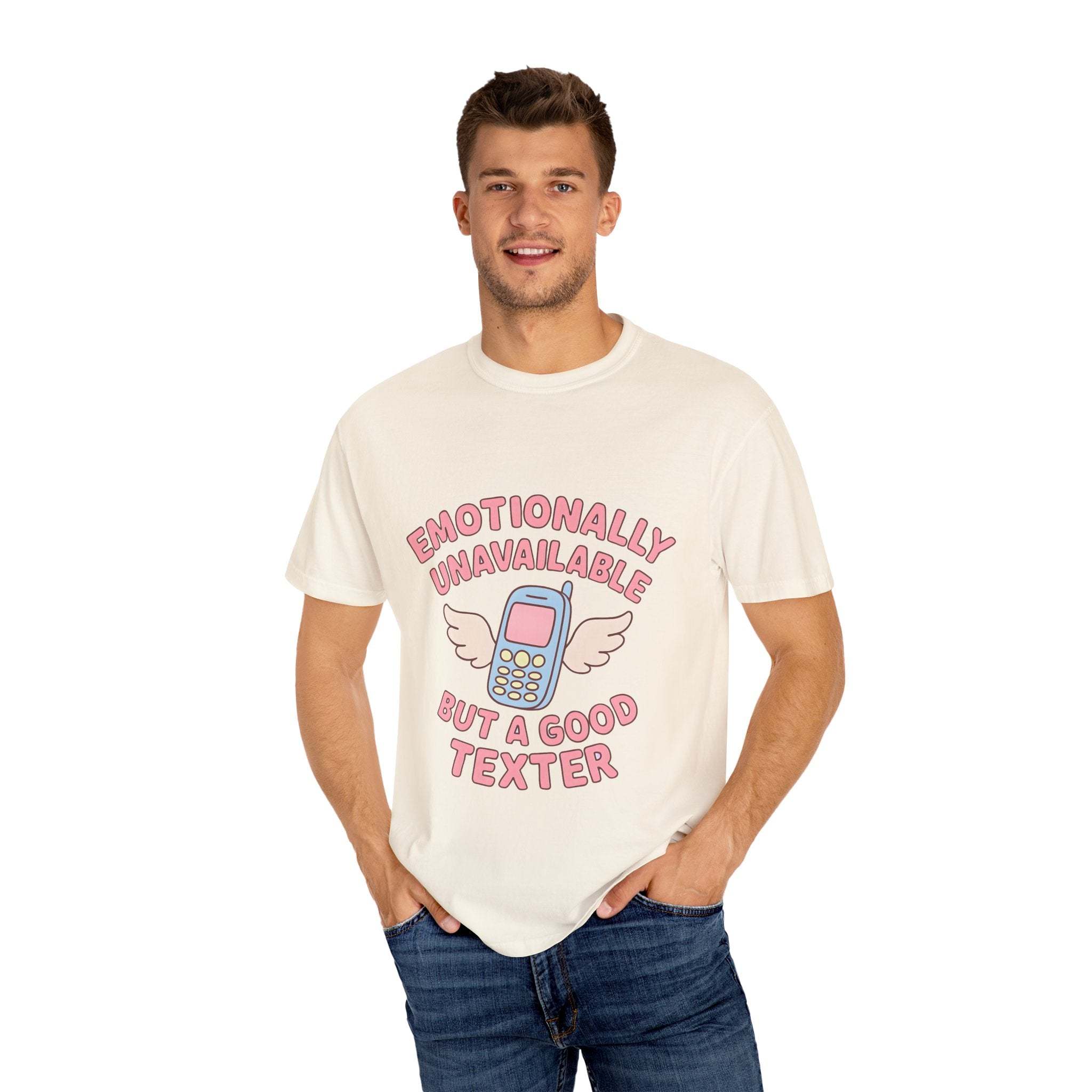 Emotionally Unavailable But A Good Texter T-shirt, Funny Graphic Tee, Introvert Shirt, Sarcasm Tee, Sarcastic Statement Top