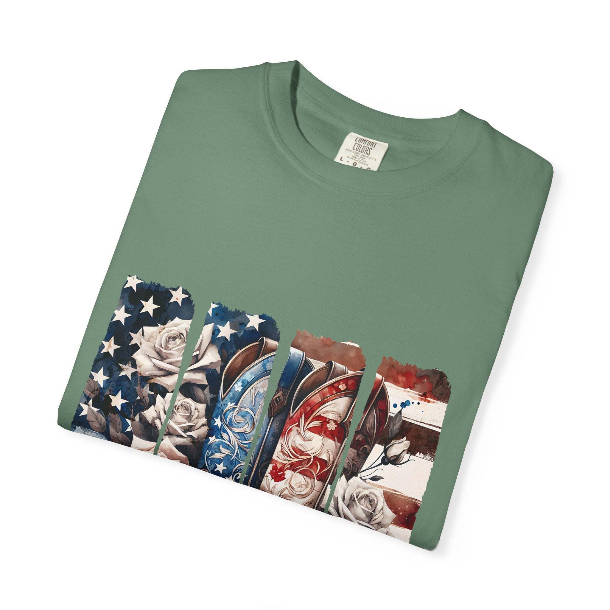 Texas Rose T-Shirt in soft, faded cotton with wild rose design and relaxed fit for casual wear