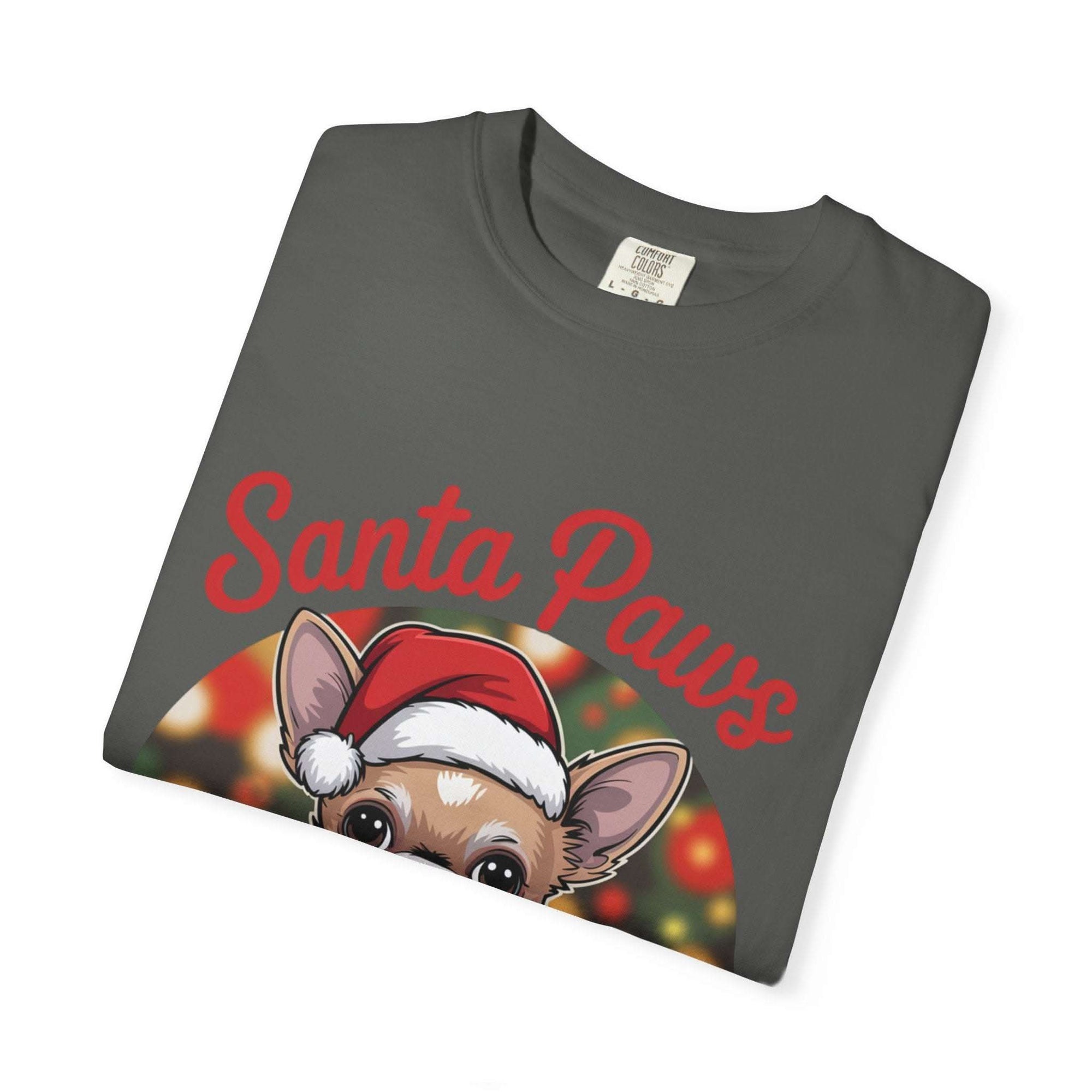 Bay Chihuahua Santa Paws T-Shirt from Printify, festive holiday pet apparel for dog lovers