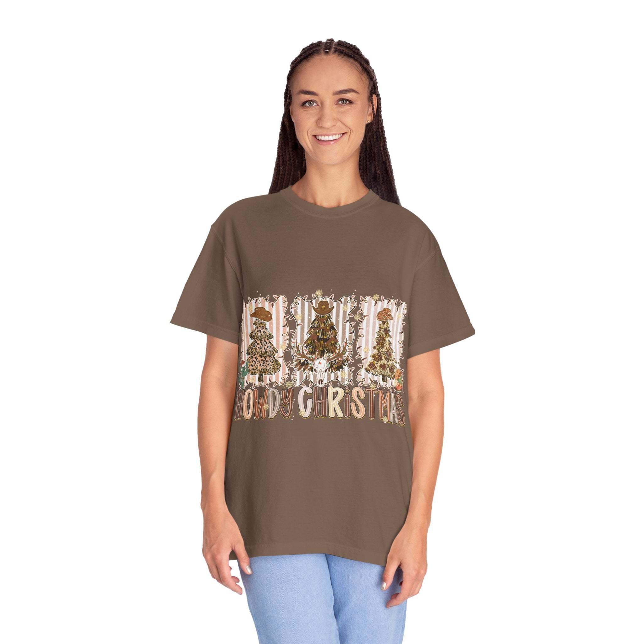 Cowboy Howdy Christmas t-shirt with festive tree design and country holiday theme