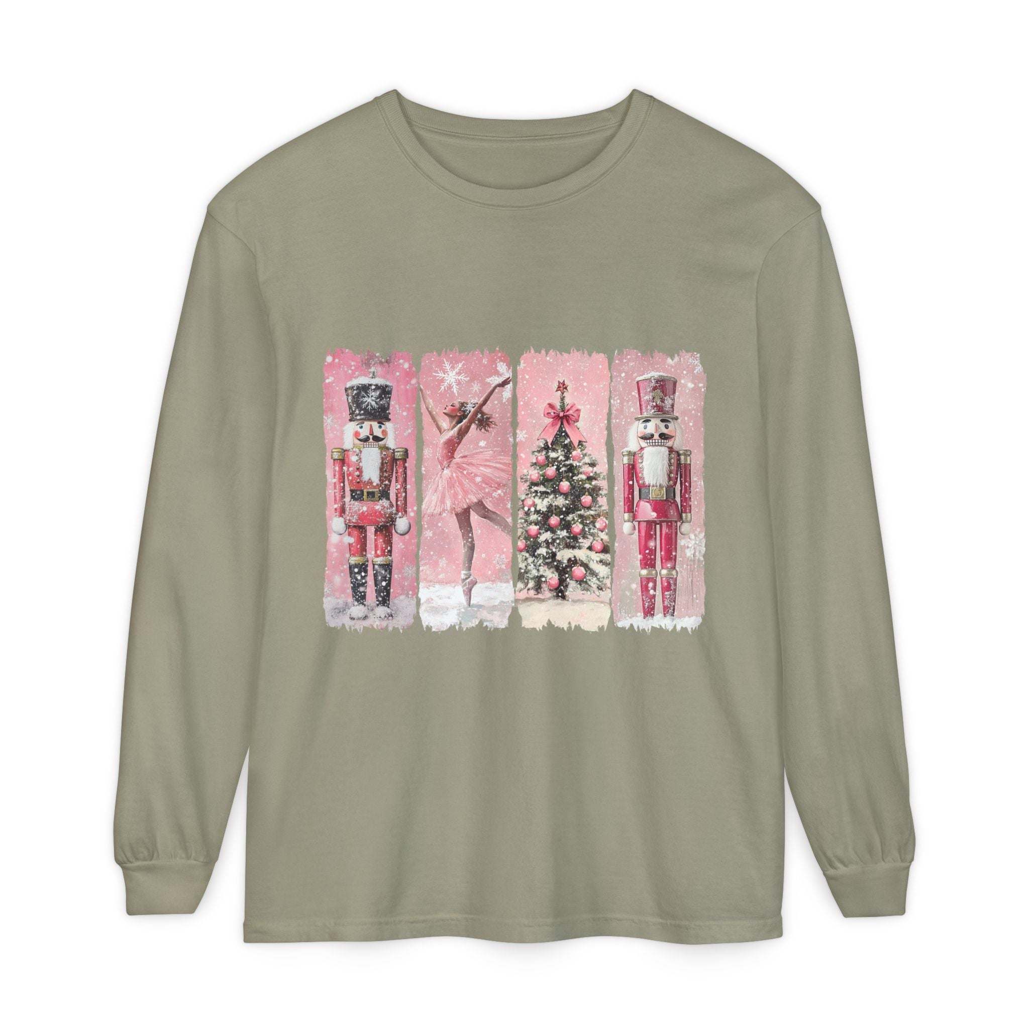Preppy pink Nutcracker watercolor long sleeve T-shirt for Christmas holidays