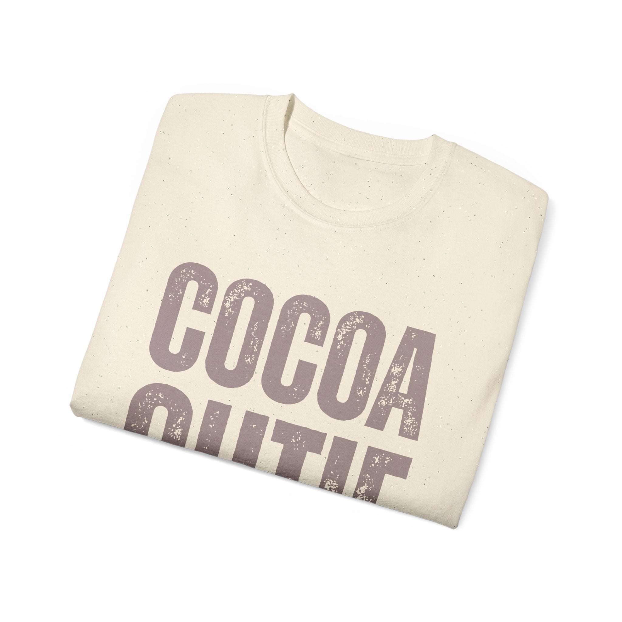 Folded distressed Cocoa Cutie Tee made of eco-friendly cotton with vintage thicker feel