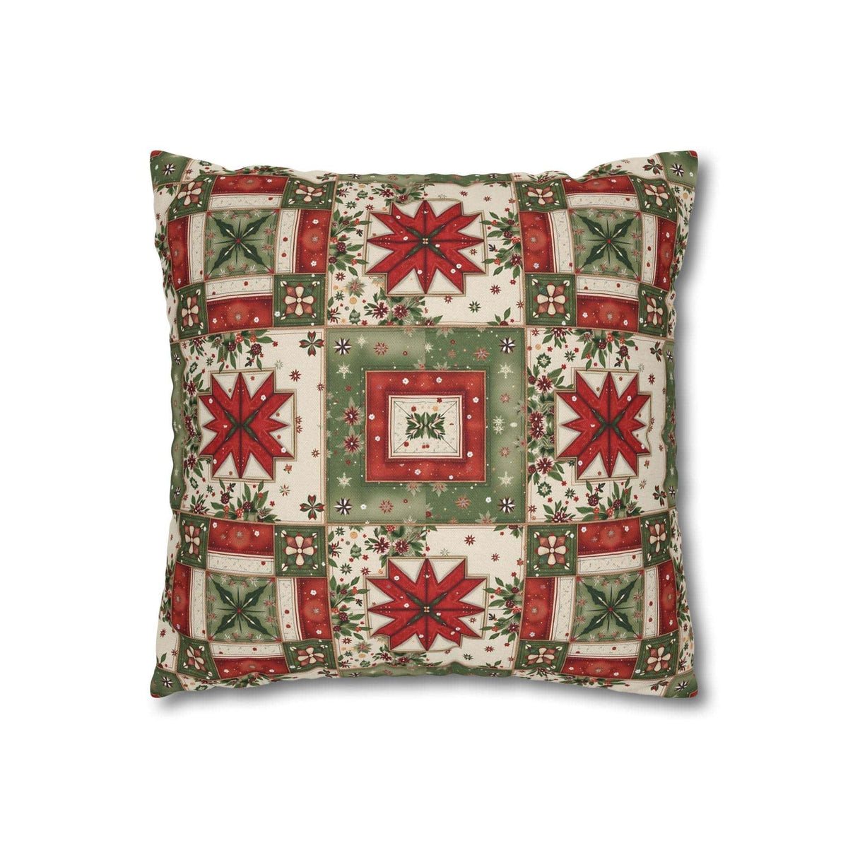 Patchwork Christmas Star pillowcase with festive patchwork star design on cozy holiday throw pillow cover