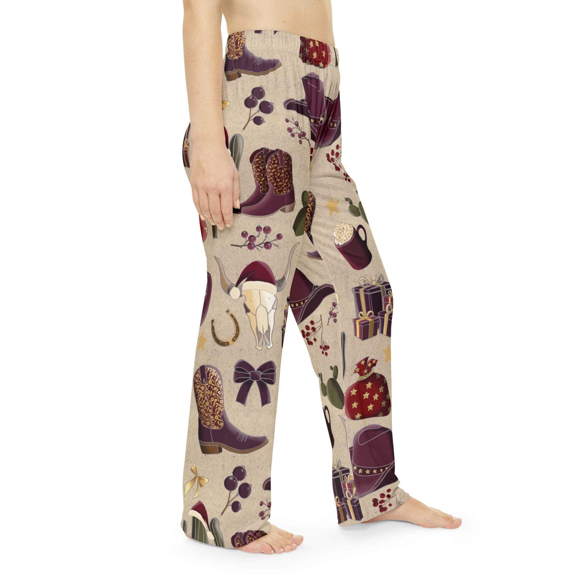 Women's Cowgirl Christmas pajama pants with festive western print and elastic waistband