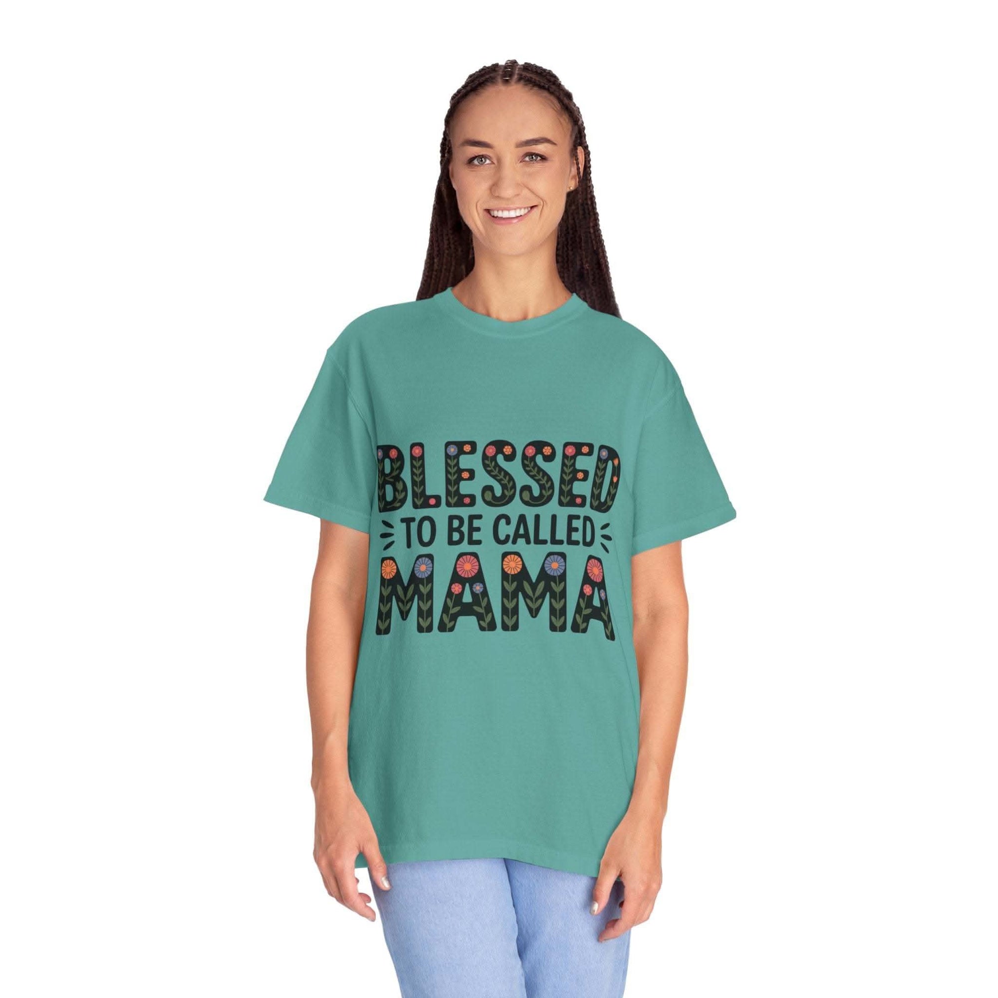 Floral Blessed To Be Called Mama T-Shirt with vintage wash and floral lettering celebrating motherhood