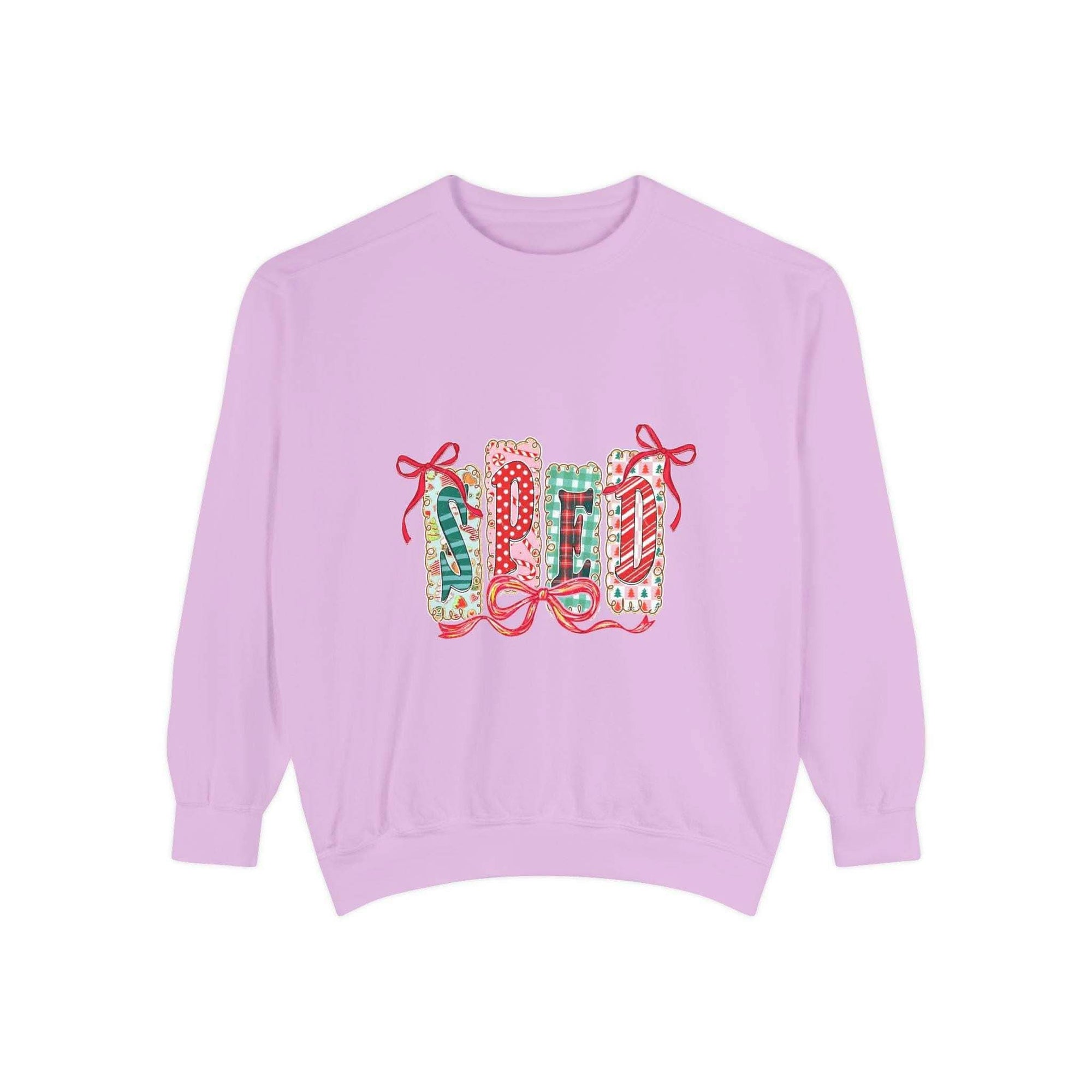 Pepper garment-dyed sweatshirt for preppy SPED teachers, featuring a festive Christmas design by Printify