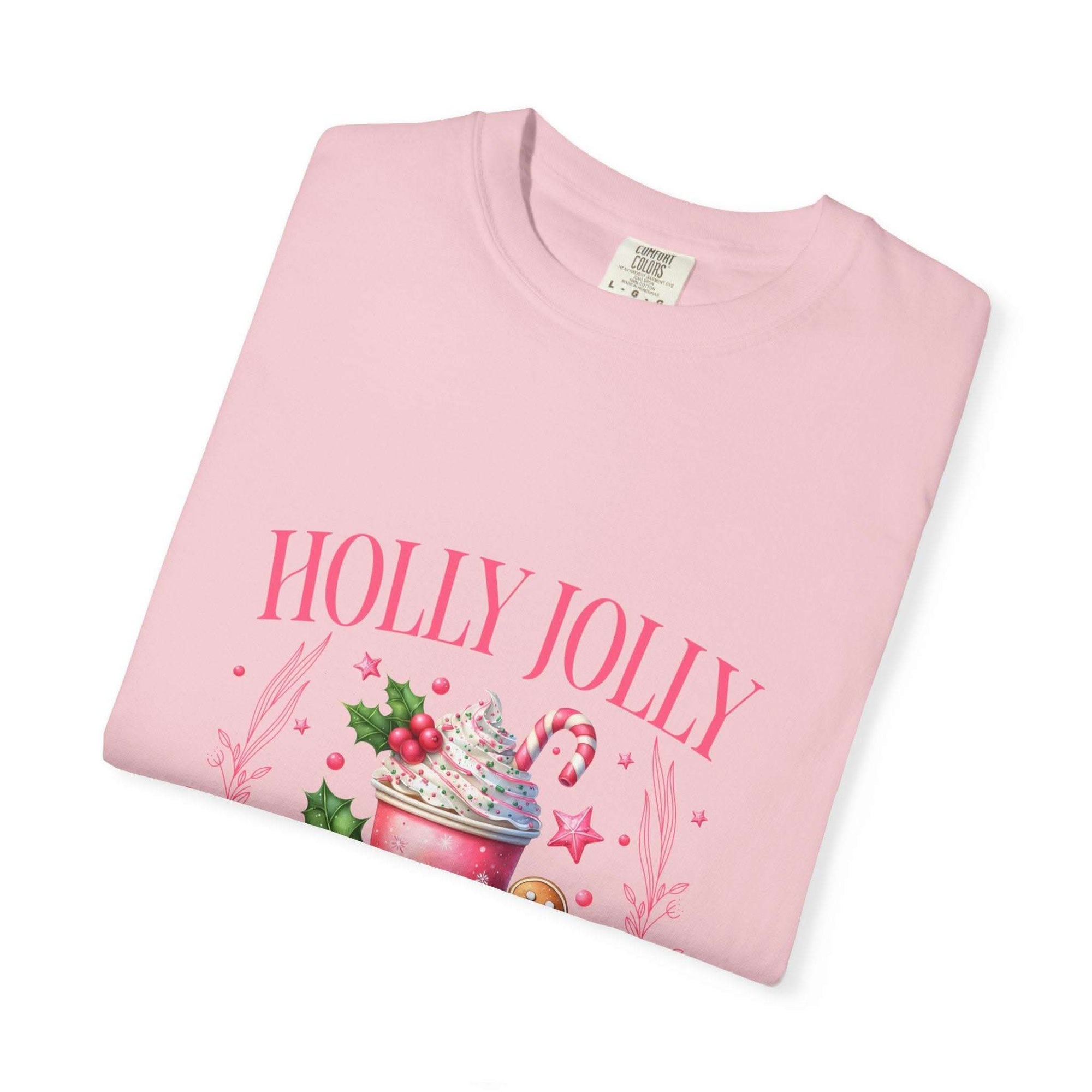Unisex garment-dyed black Christmas t-shirt with 'Holly Jolly Christmas Club' design by Printify
