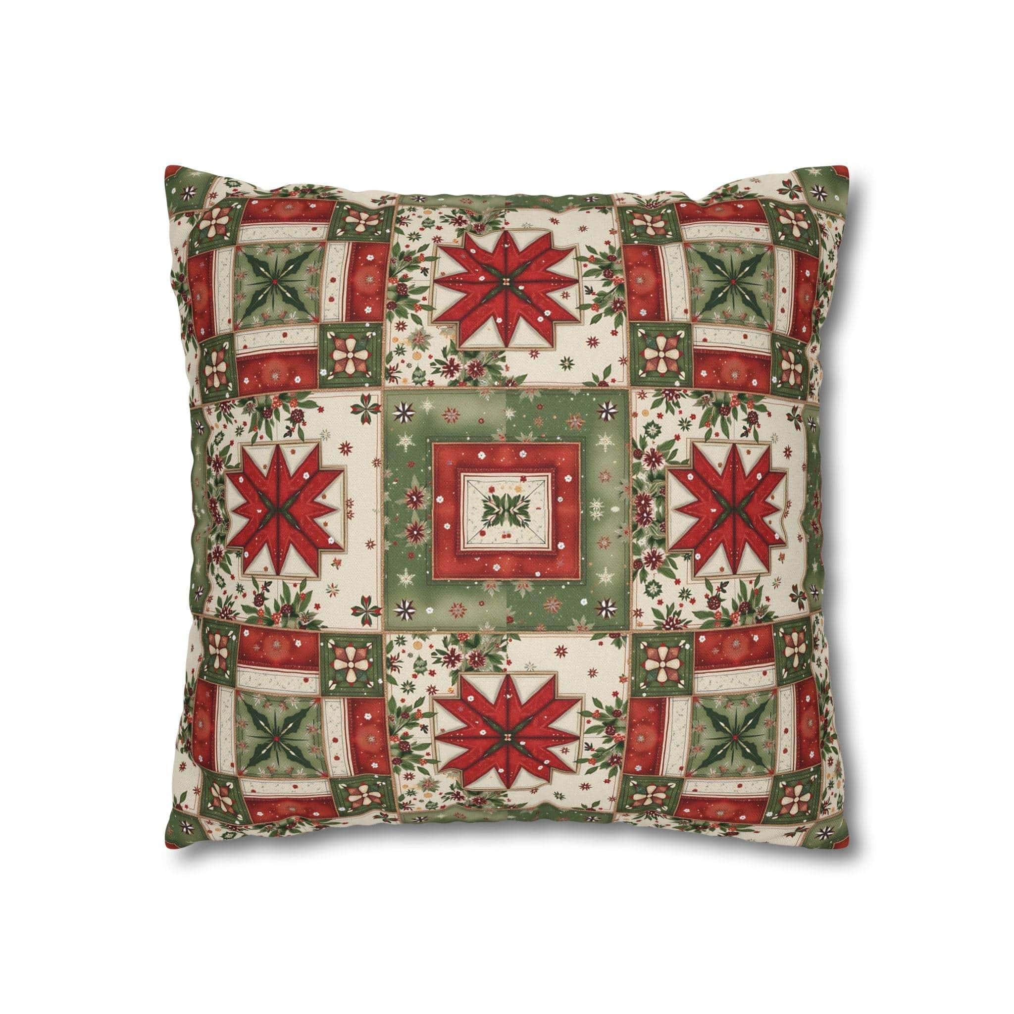 Patchwork Christmas Star pillowcase with warm patchwork quilt design for holiday decor