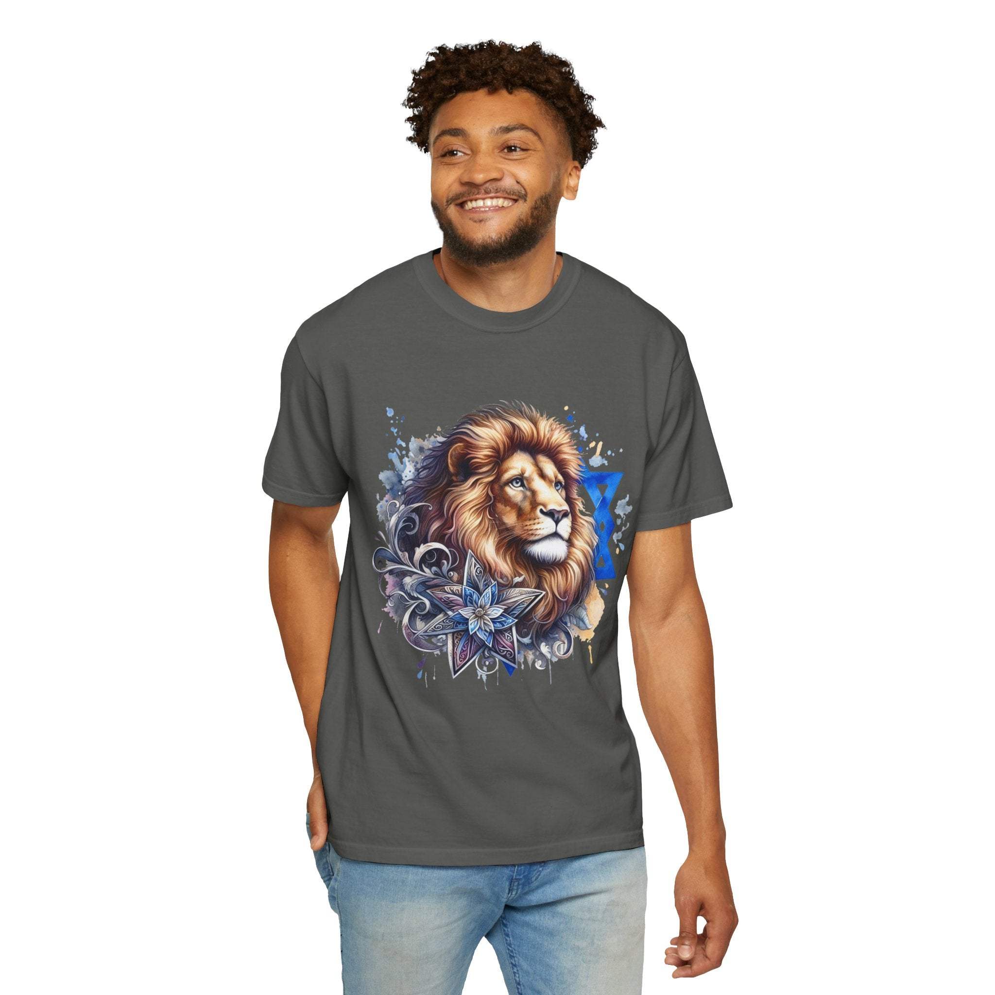 Lion of Judah T-Shirt with bold Jewish pride graphic on soft garment-dyed cotton tee