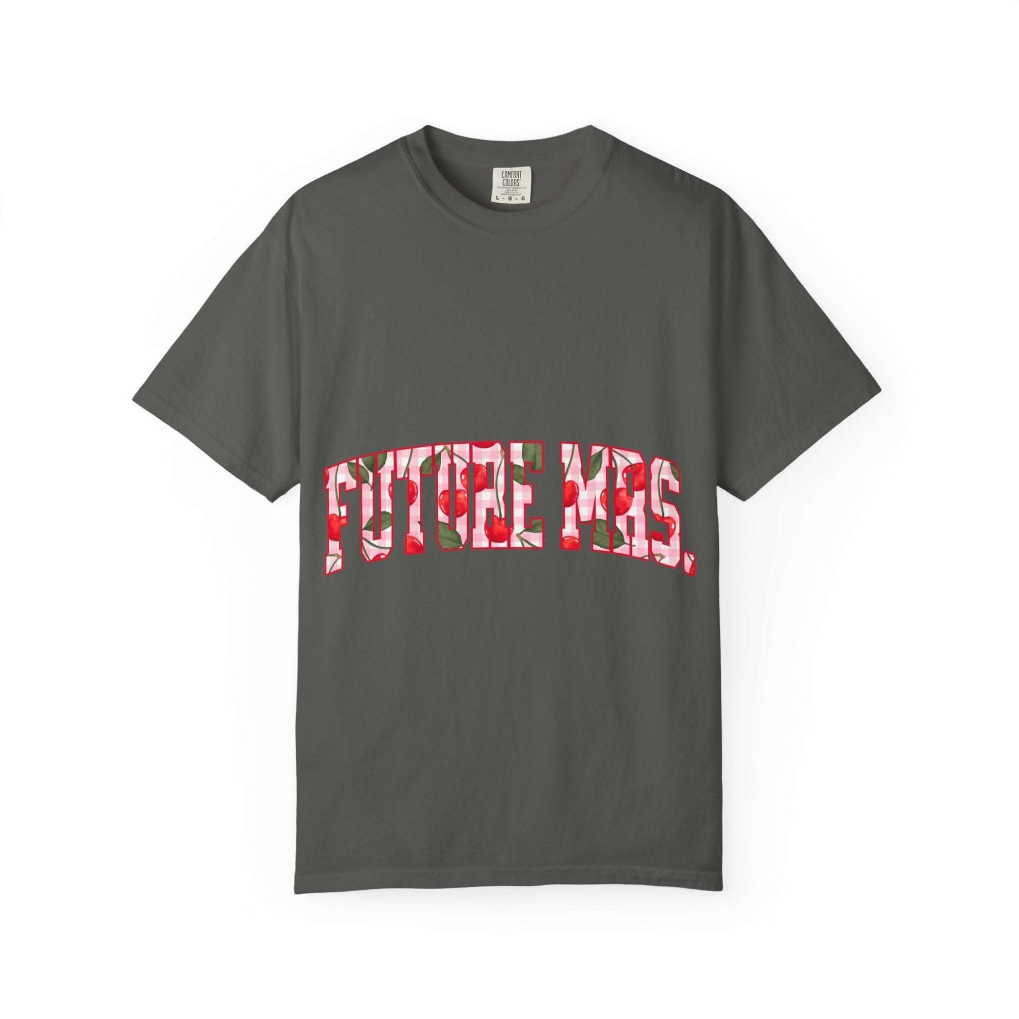 Future Mrs Cherry T-Shirt soft relaxed fit bridal tee with muted colors