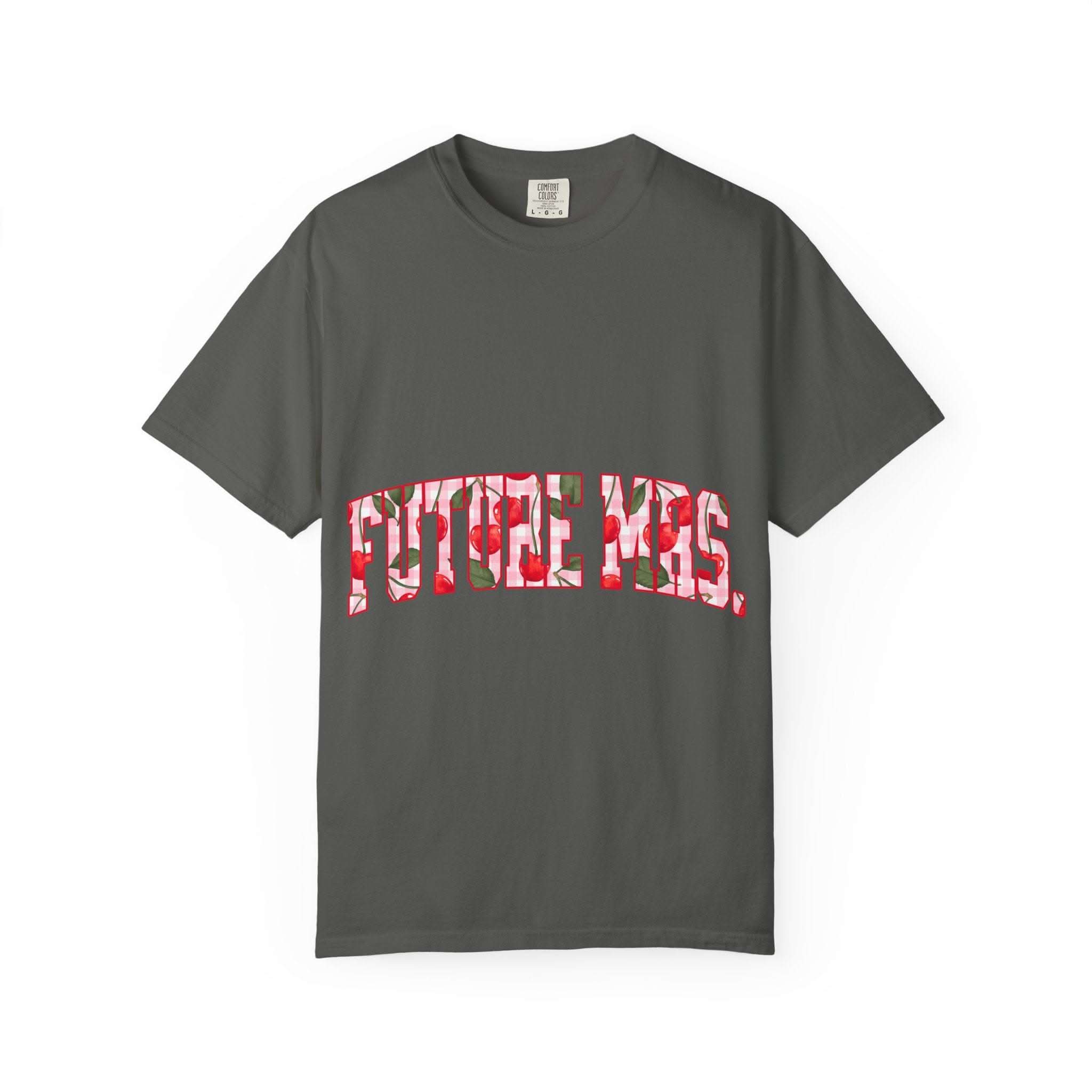 Future Mrs Cherry T-Shirt soft relaxed fit bridal tee with muted colors