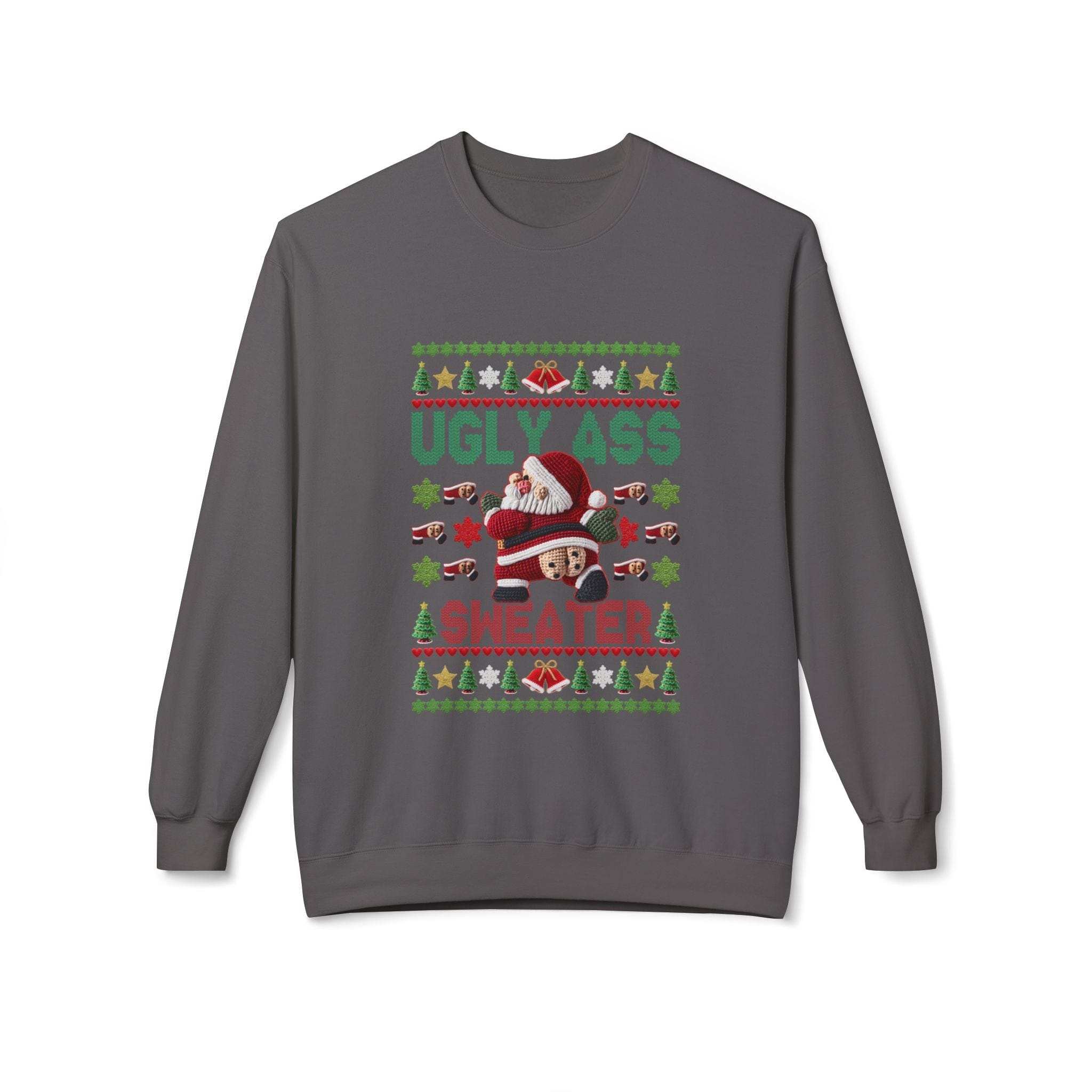 Charcoal Ugly Ass Christmas sweatshirt from Printify featuring humorous holiday design