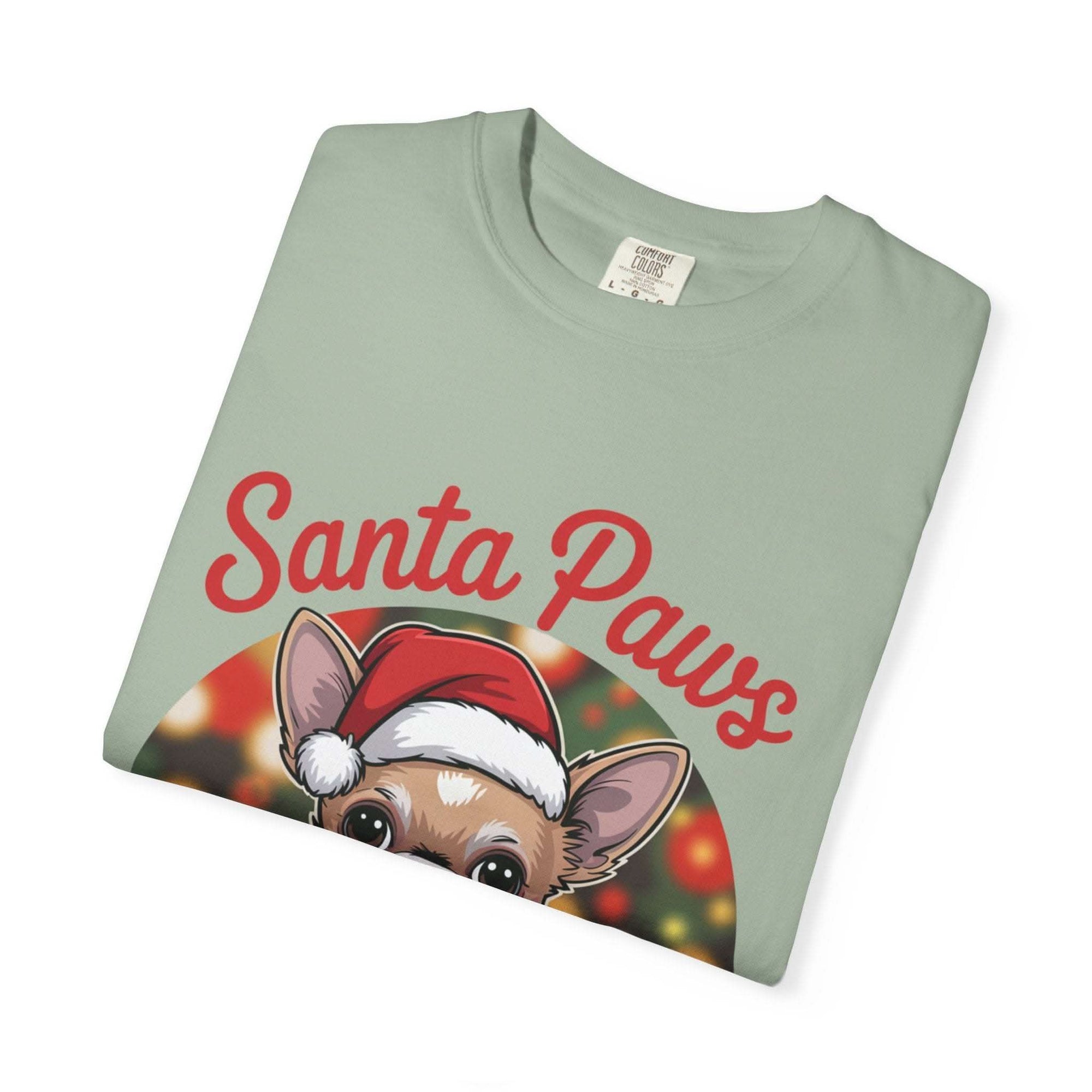 Bay Chihuahua Santa Paws T-Shirt from Printify, festive holiday pet apparel for dog lovers