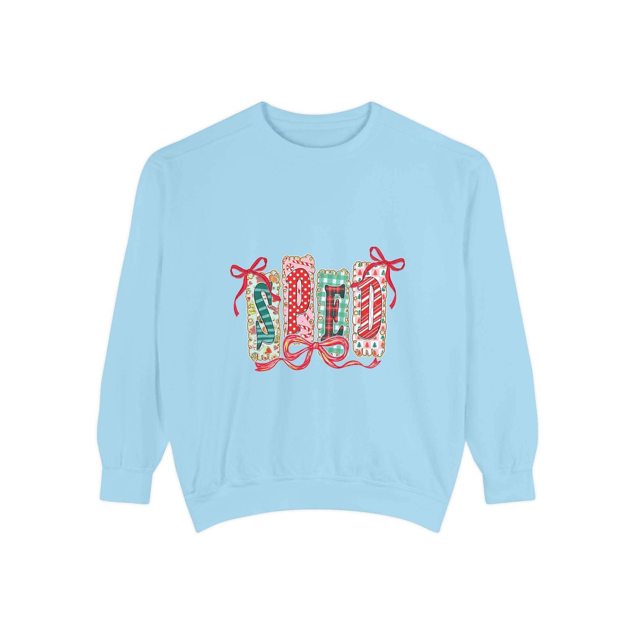 Pepper garment-dyed sweatshirt for preppy SPED teachers, featuring a festive Christmas design by Printify