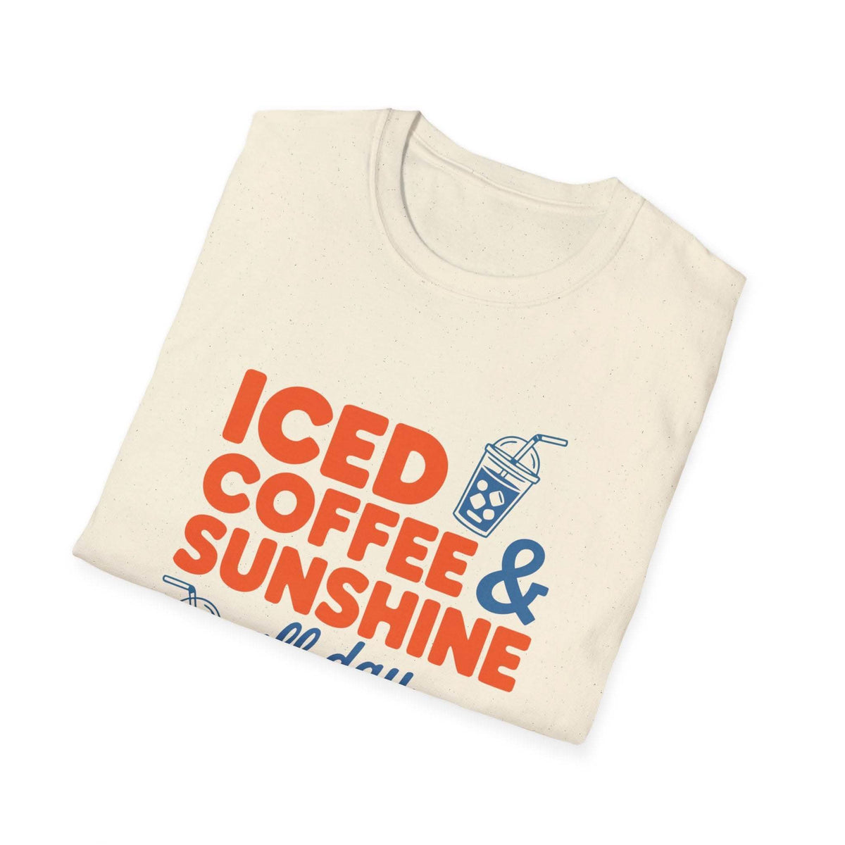 Iced Coffee & Sunshine casual summer T-shirt with iced coffee cup print