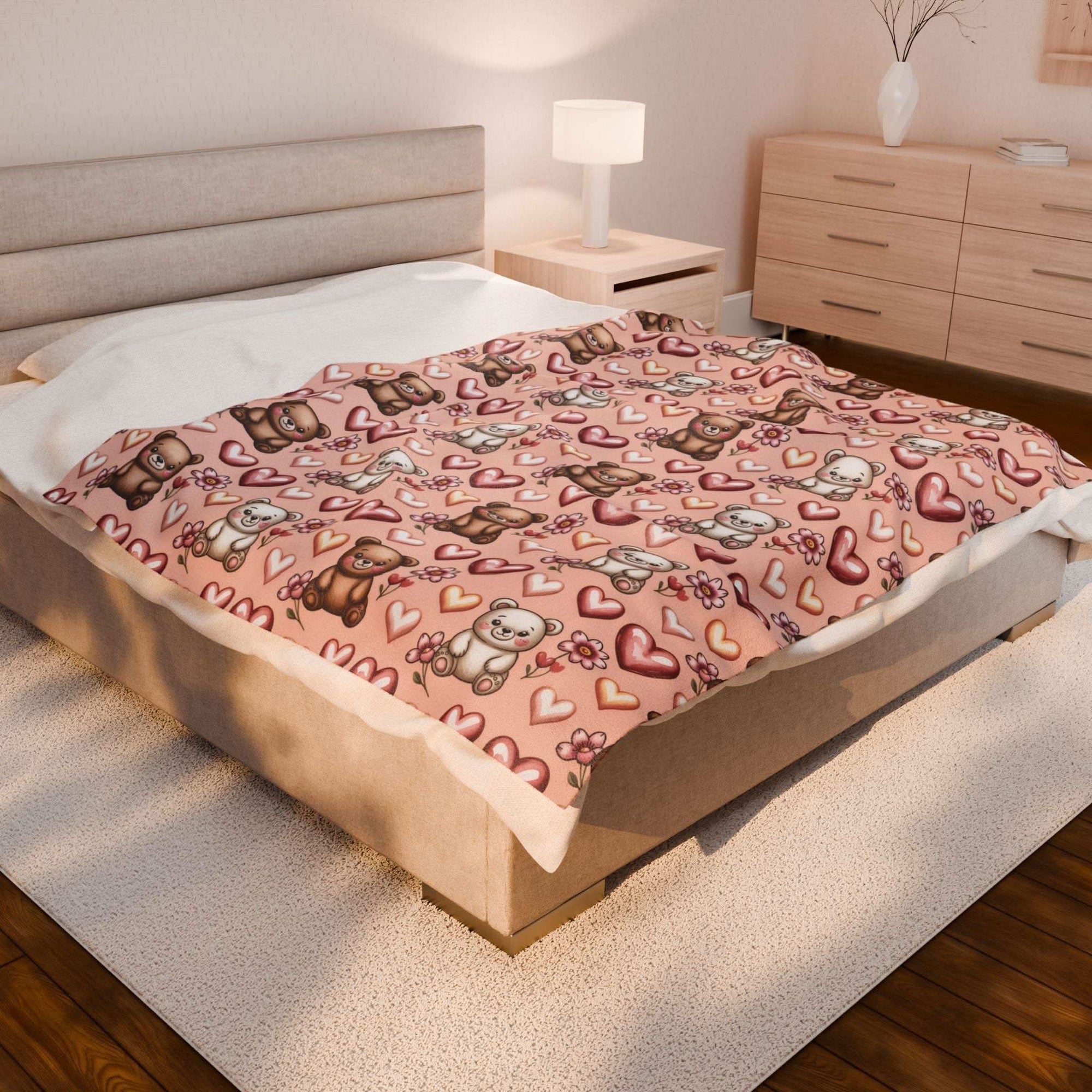Kawaii Milk and Mocha Bears velveteen plush blanket with cute pastel bear duo design
