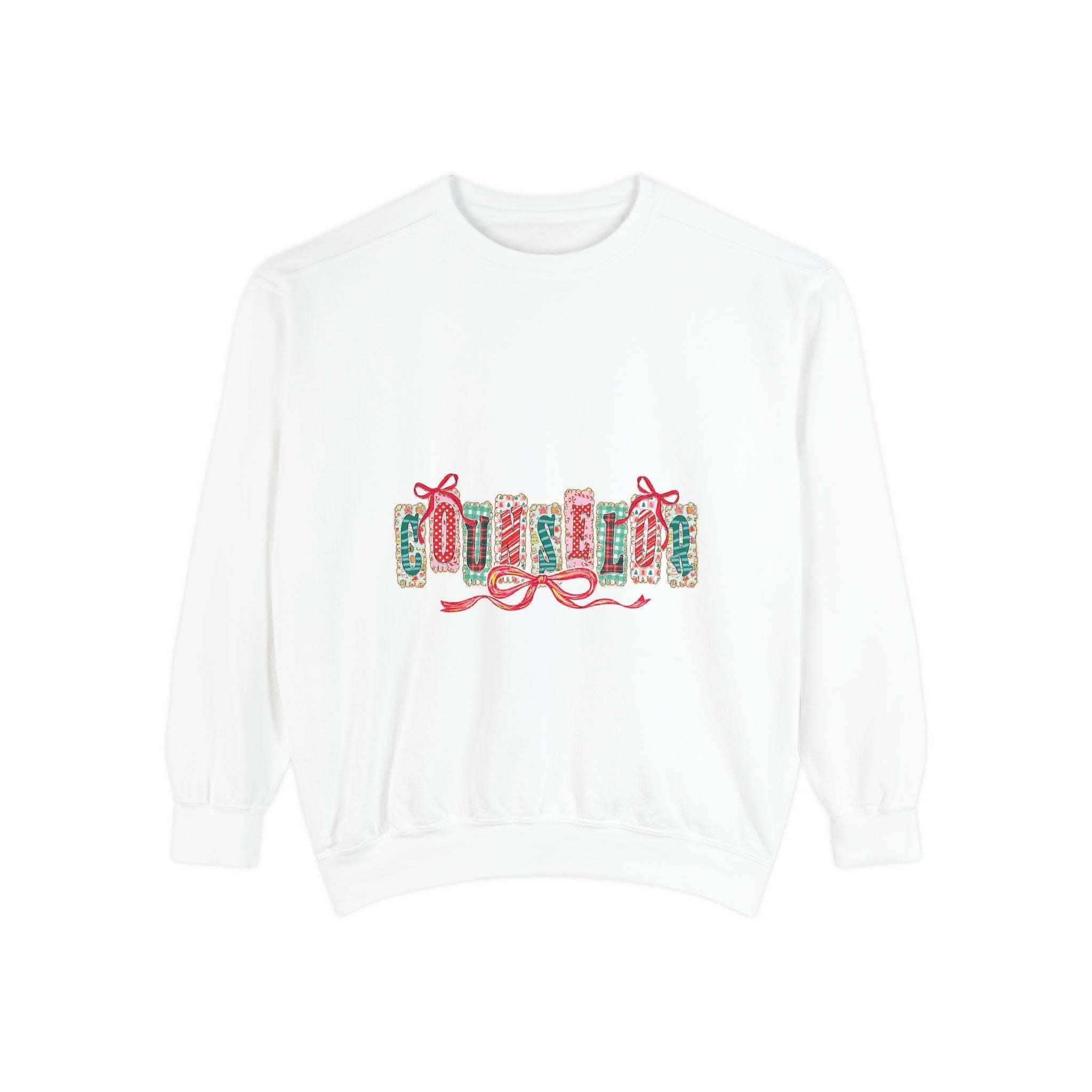 True Navy garment-dyed sweatshirt with festive Christmas design, perfect for holiday apparel by Printify