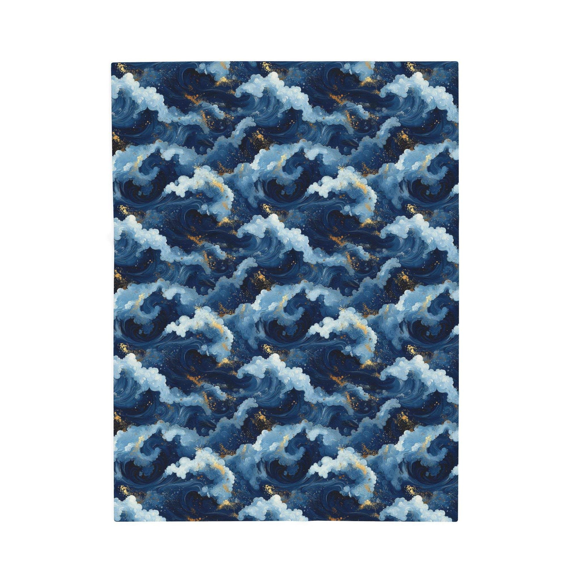Ocean Wave Pattern Velveteen Plush Blanket | Navy Blue Cloudy Waves