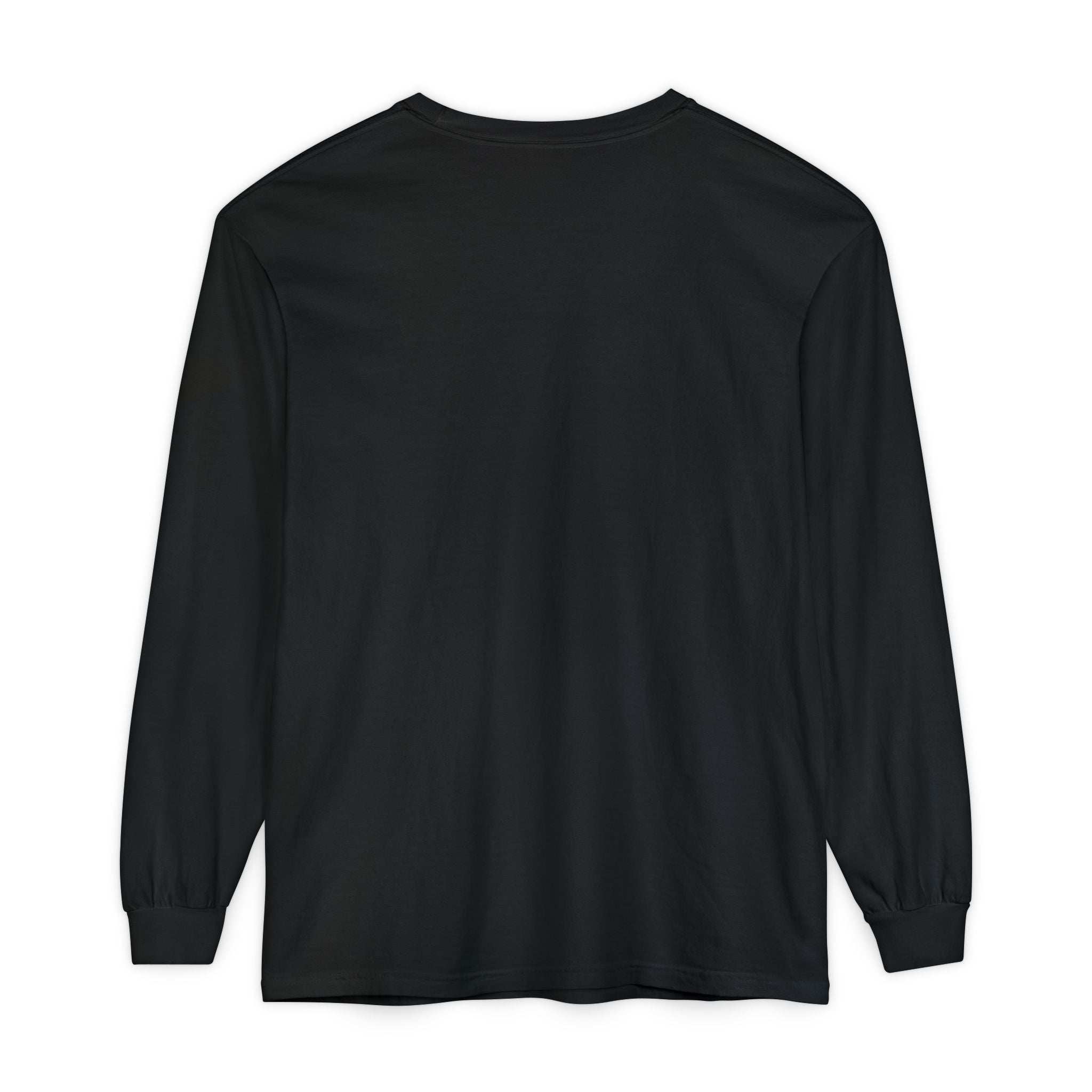 Black long sleeve t-shirt with ribbed cuffs and durable hems