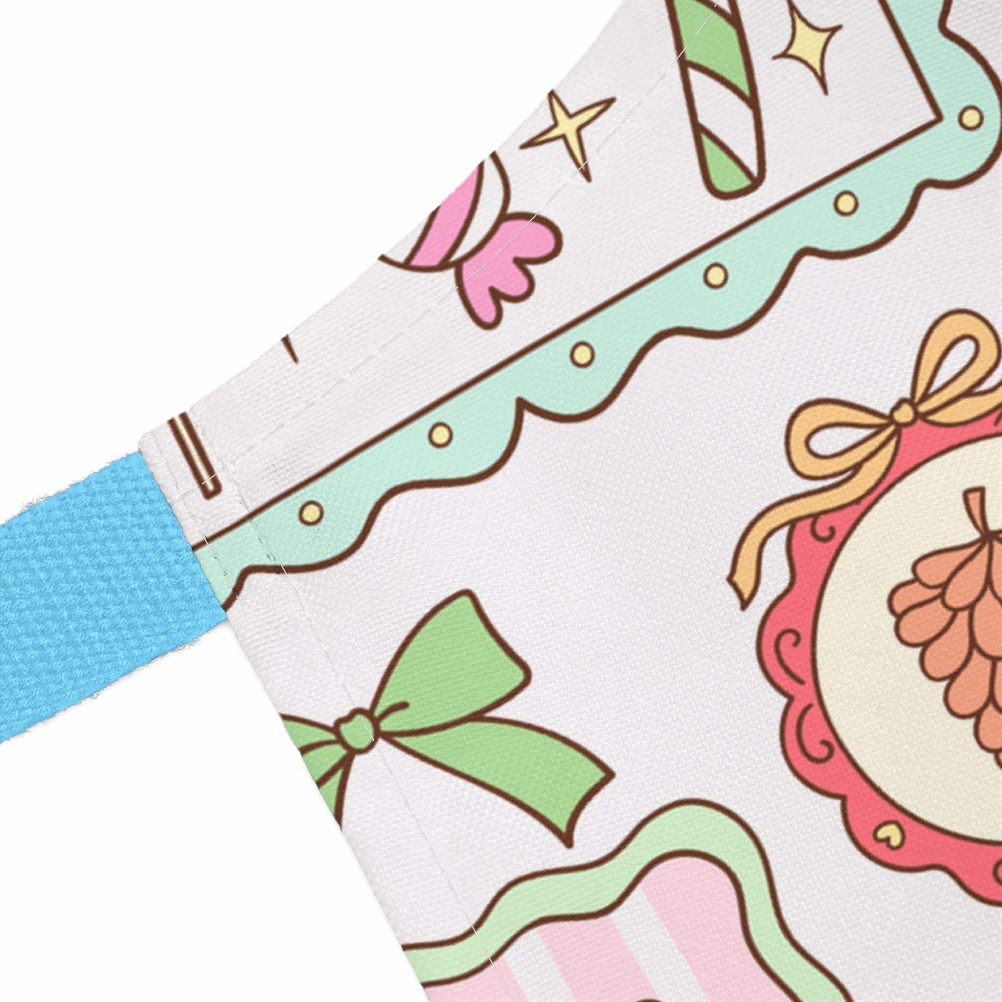 Retro Christmas Frames apron with colorful bows and festive holiday design on soft polyester canvas