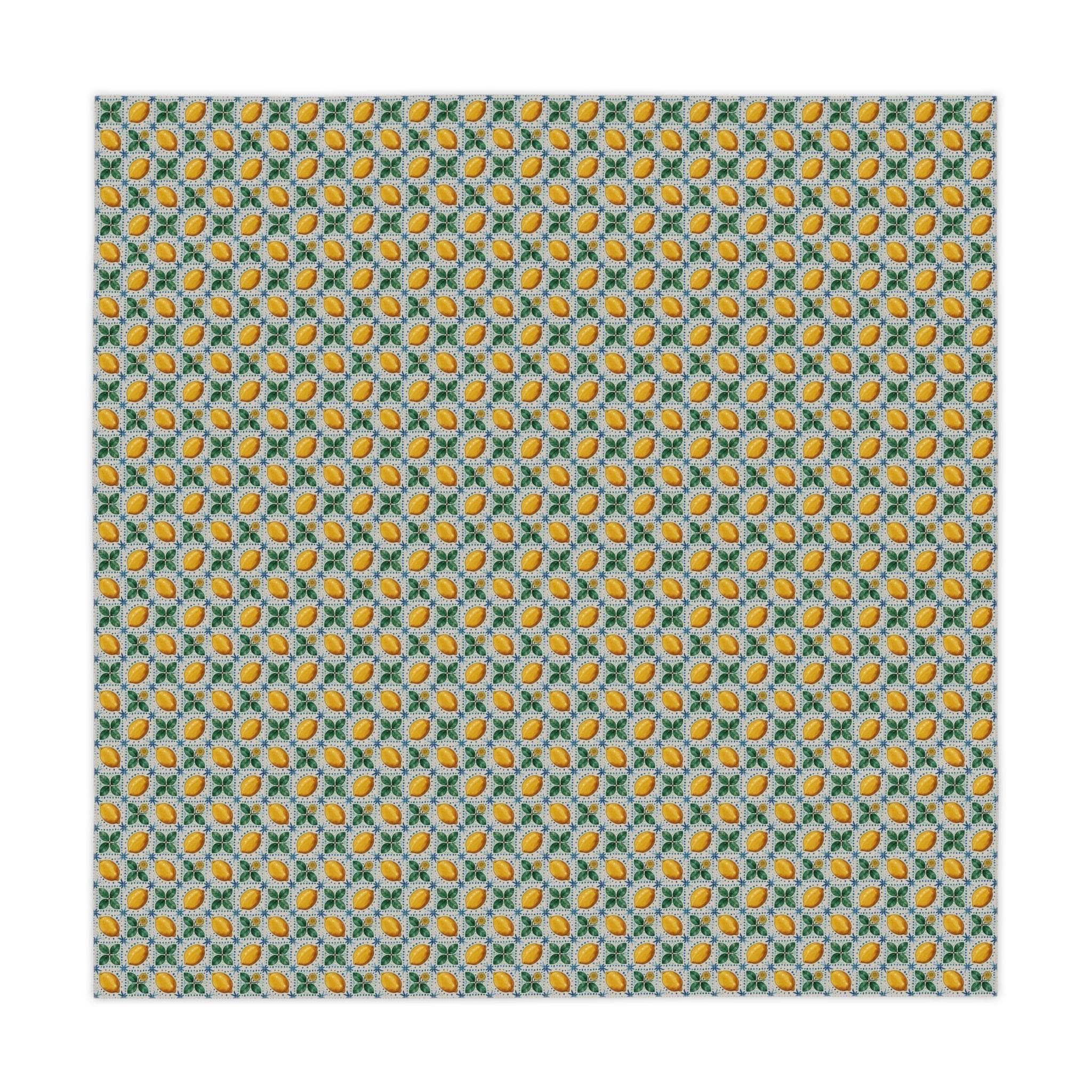 Mediterranean Lemon tablecloth with vibrant lemon pattern on soft, lightweight polyester fabric