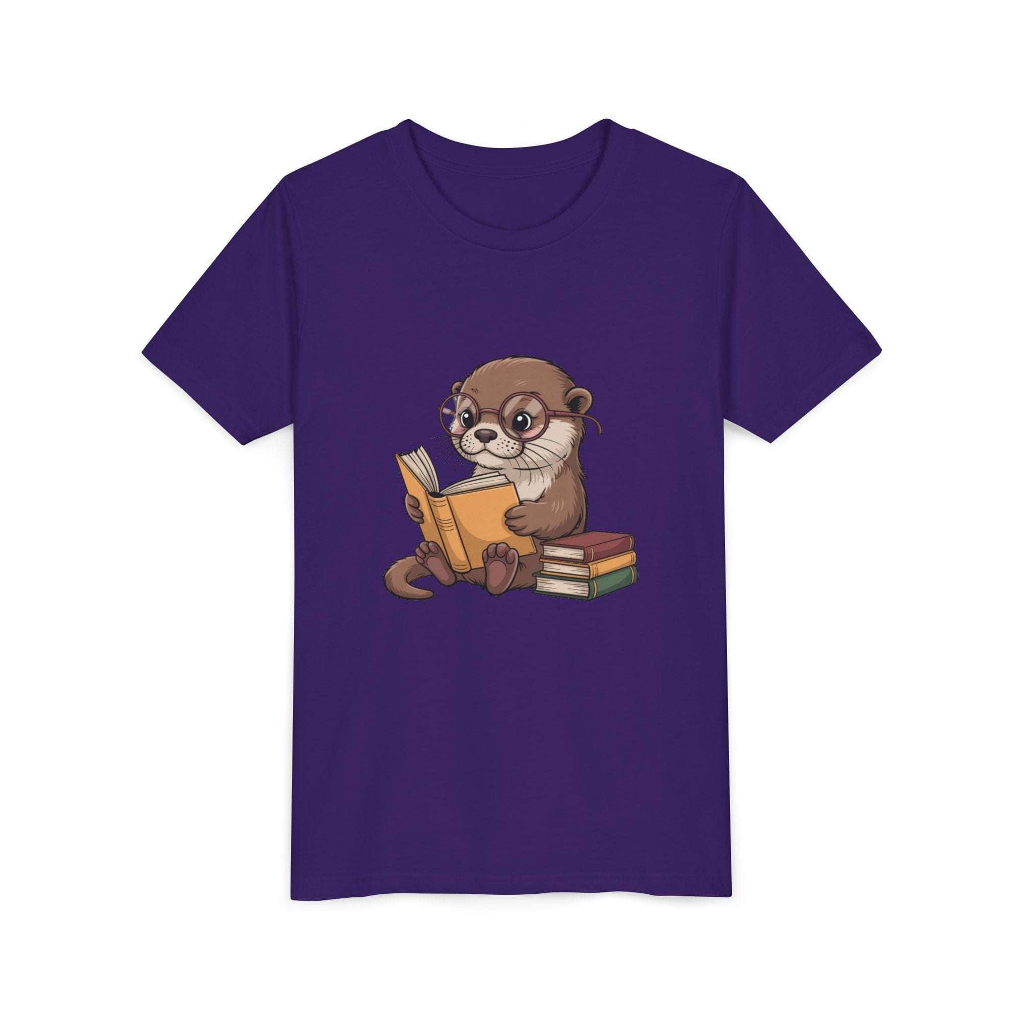 Youth tee featuring a reading otter design, soft and breathable for kids.