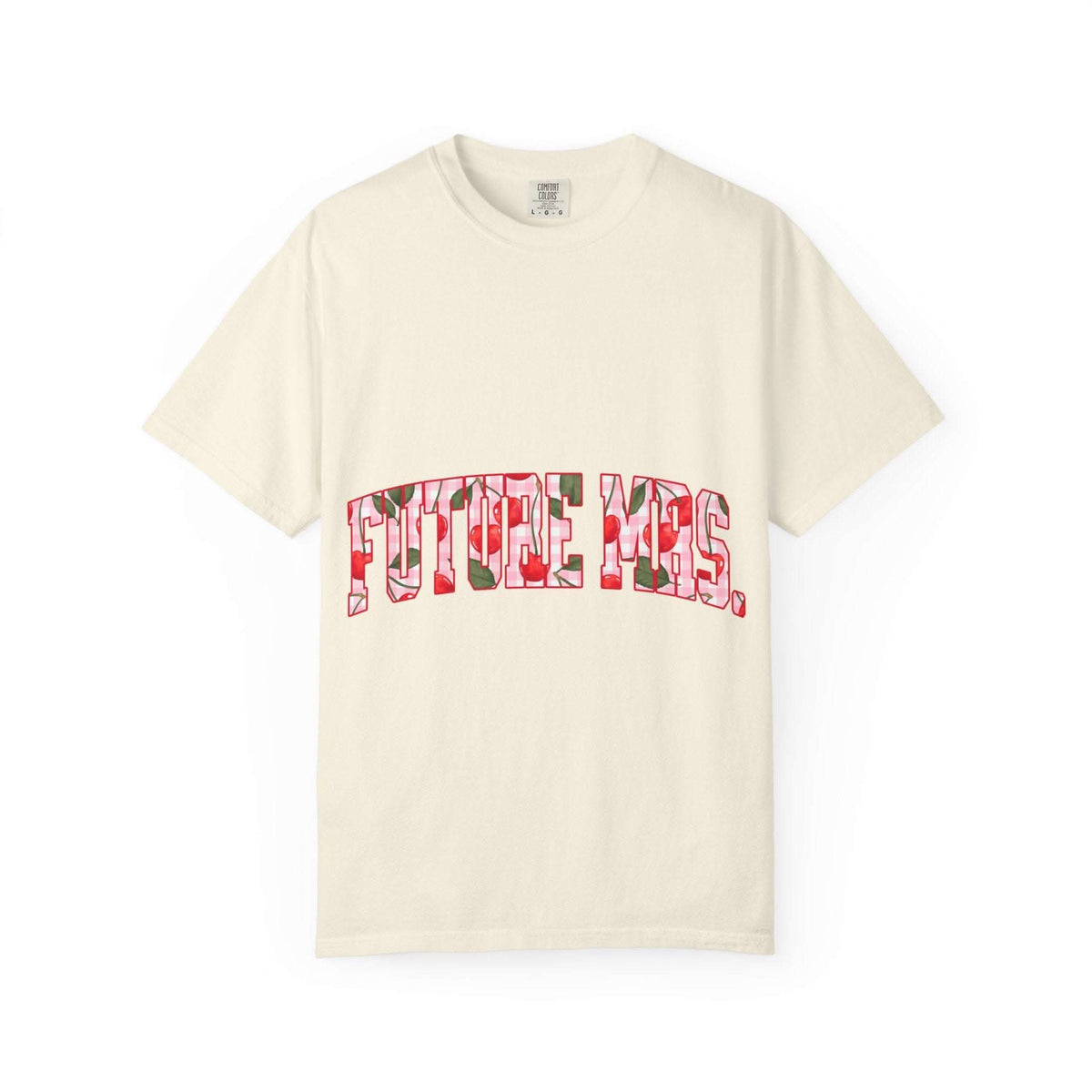 Future Mrs Cherry soft garment-dyed bridal t-shirt with relaxed fit and muted colors