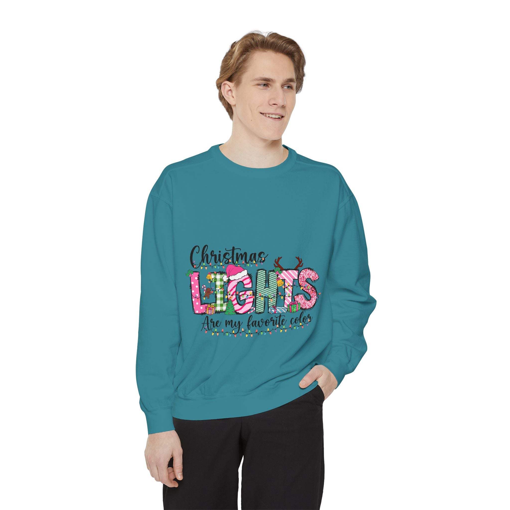 Christmas Lights Garment-Dyed Sweatshirt - Festive Holiday Wear