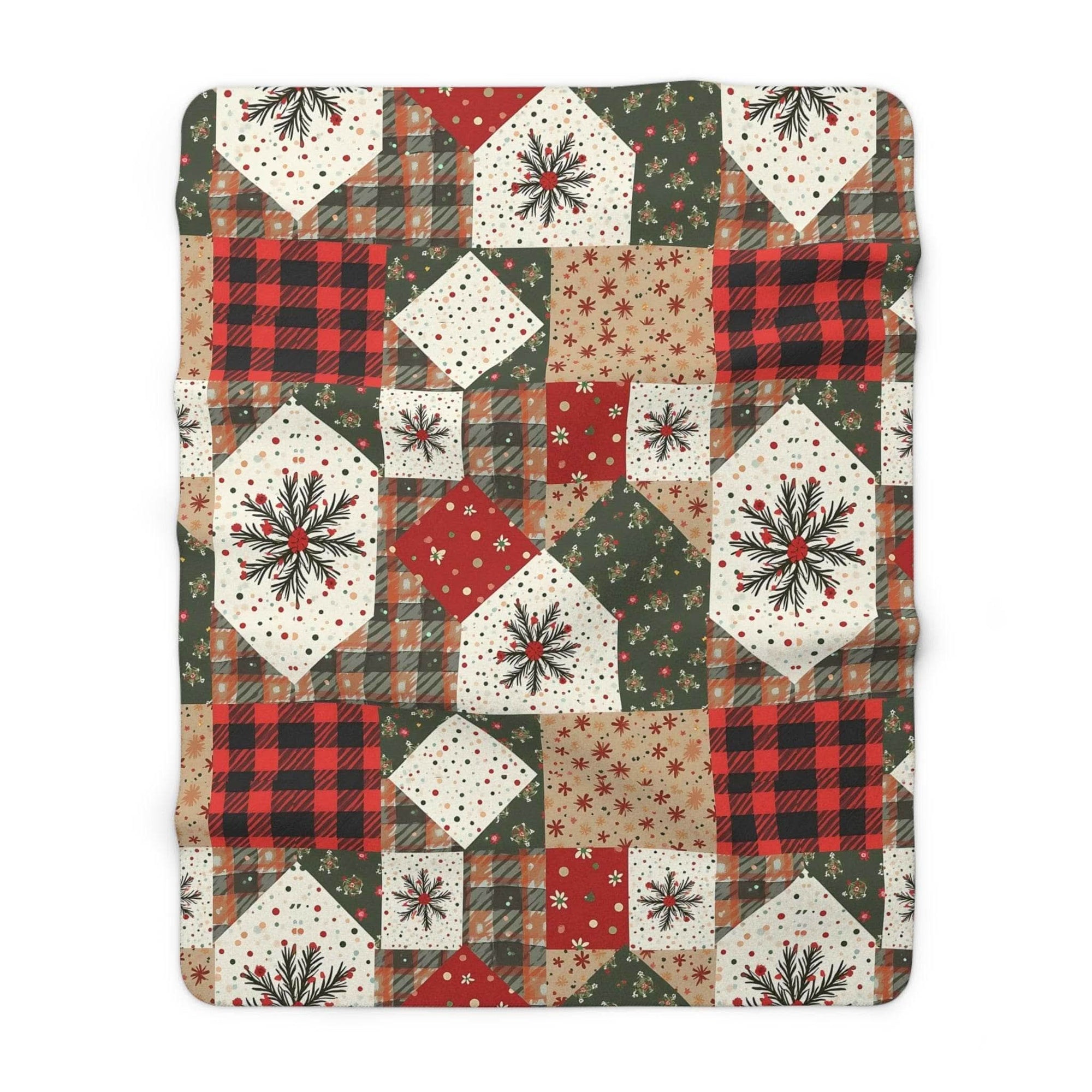Vintage Christmas Stars Sherpa Blanket with plush fleece and vintage star pattern