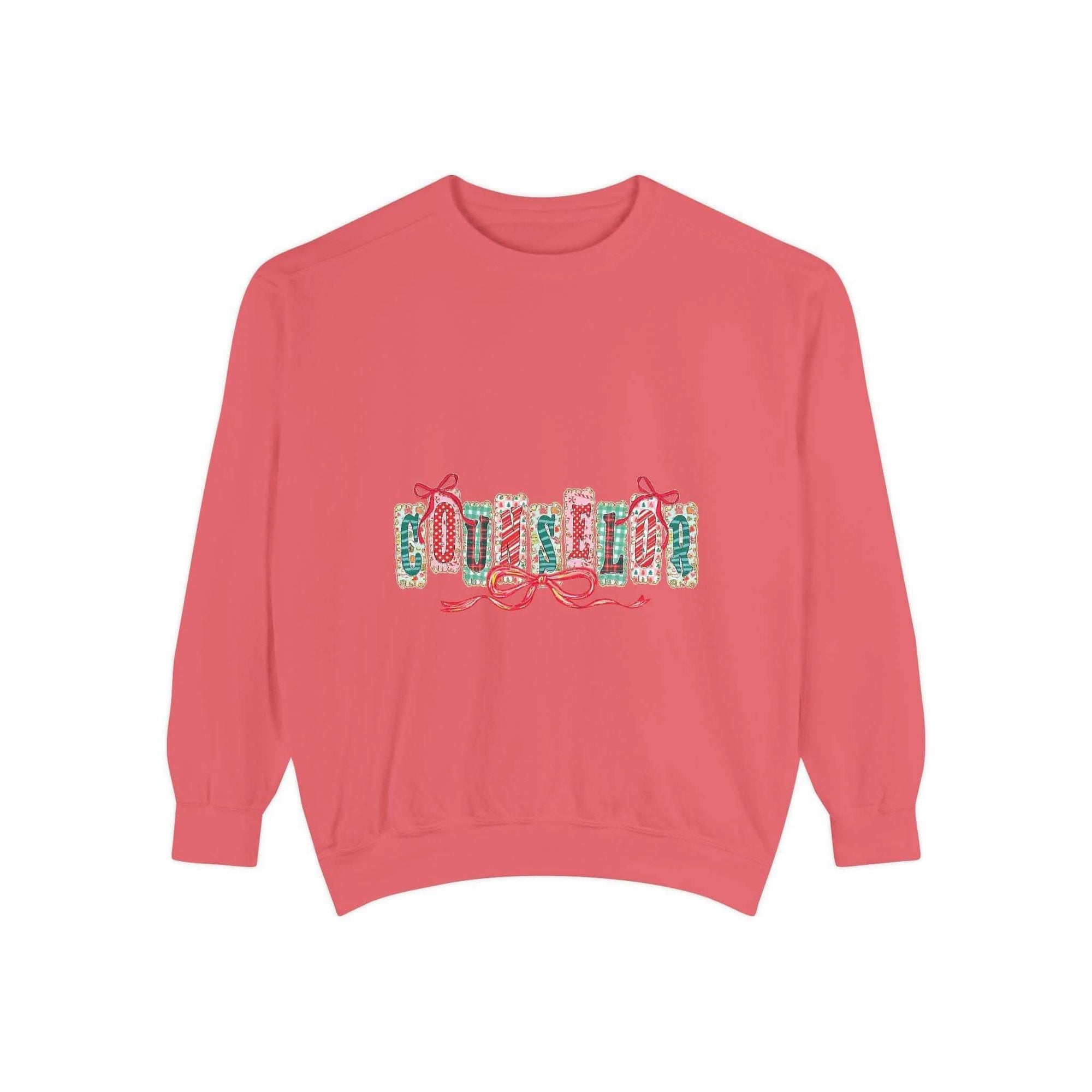 Garment-dyed True Navy sweatshirt with festive Christmas design, perfect for holiday gifting, by Printify
