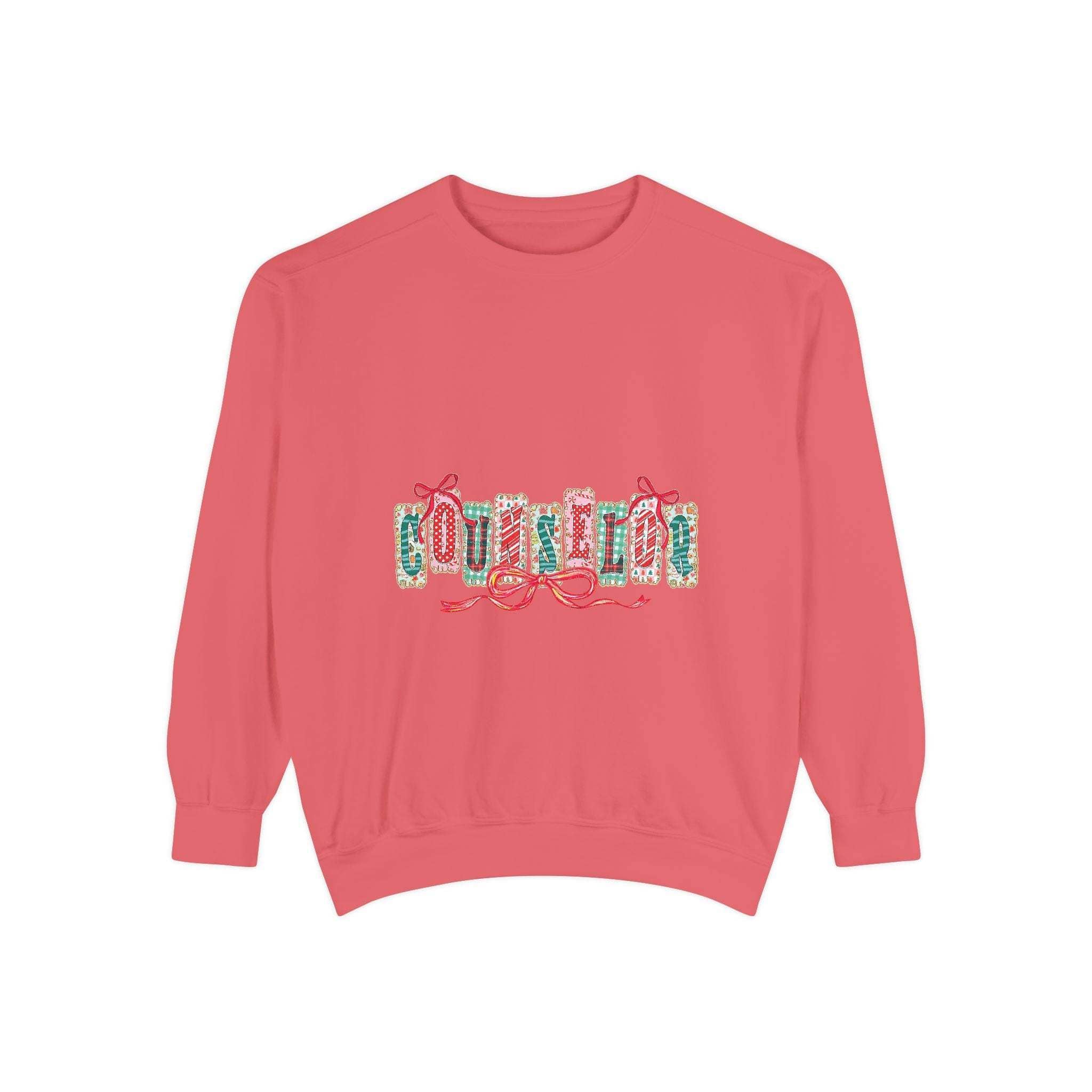 Garment-dyed True Navy sweatshirt with festive Christmas design, perfect for holiday gifting, by Printify