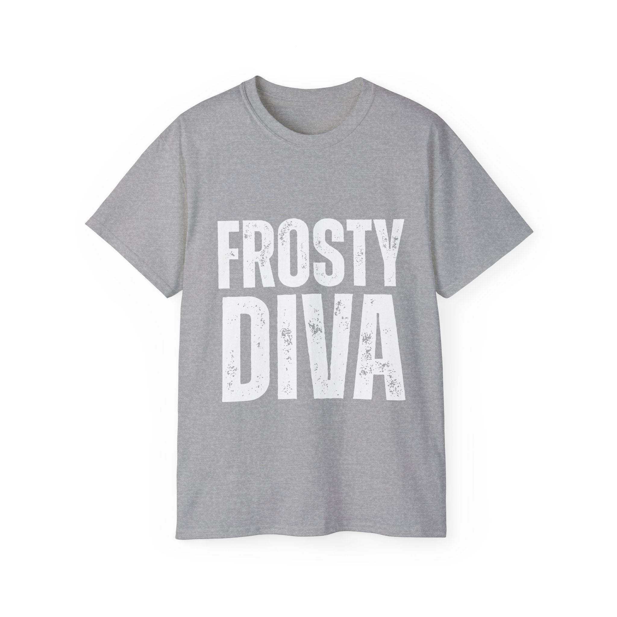 Black unisex t-shirt with a distressed frosty design, made from eco-friendly cotton.