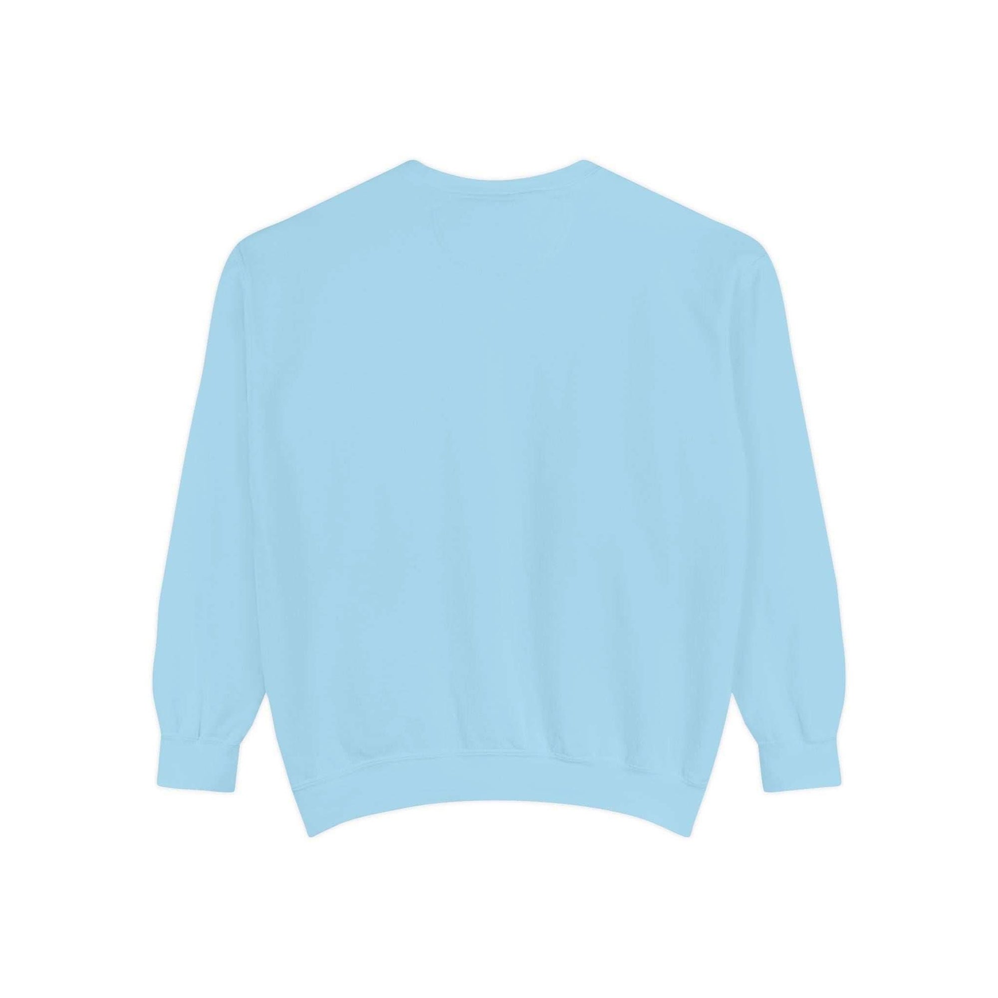 White garment-dyed sweatshirt featuring festive Christmas lights design by Printify