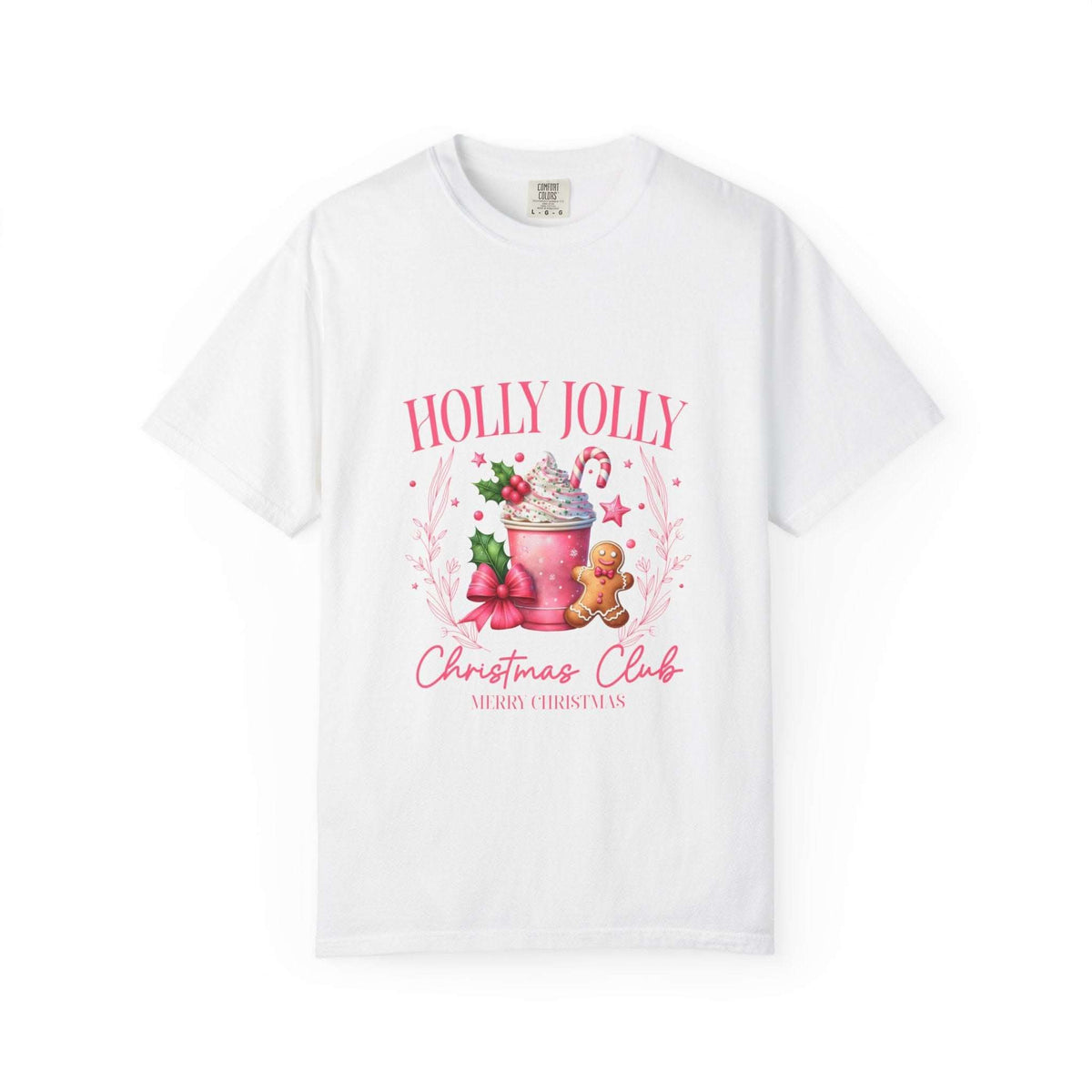 Unisex garment-dyed black Christmas t-shirt with 'Holly Jolly Christmas Club' design by Printify