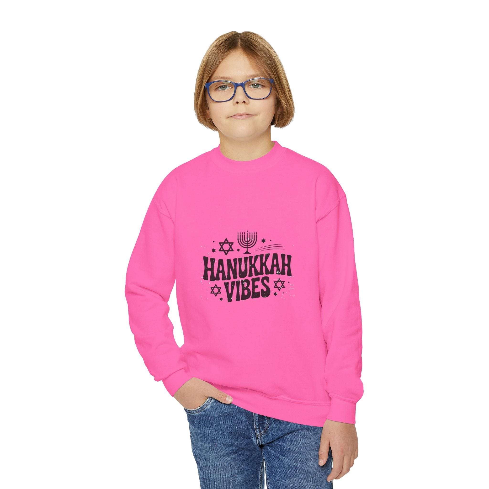Hanukkah Crewneck Youth Sweatshirt - Celebrate with Festive Vibes