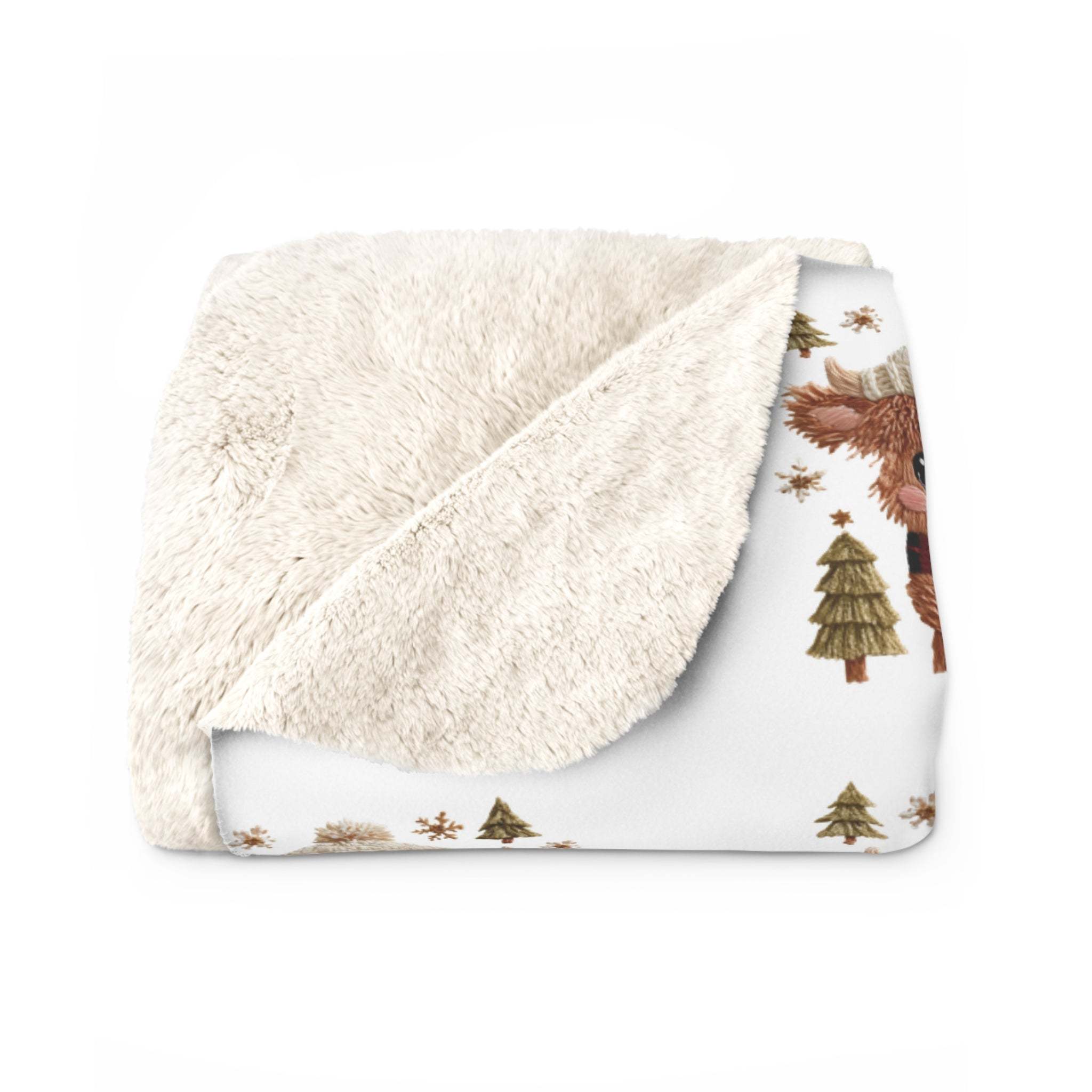 Highland cow Sherpa Blanket with cozy fleece and rustic animal design