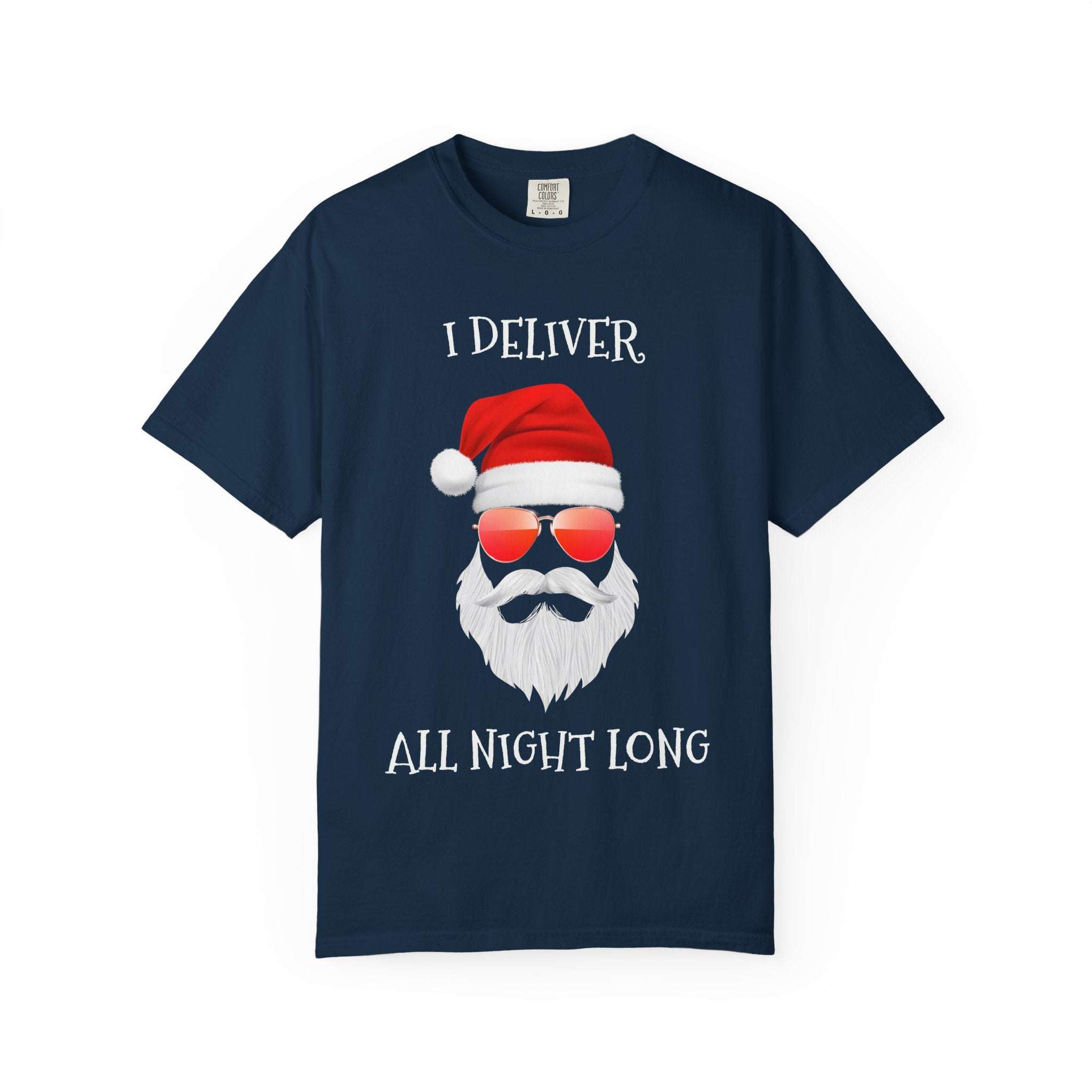 Espresso cotton t-shirt featuring 'Santa I Deliver All Night Long' print, holiday-themed design by Printify
