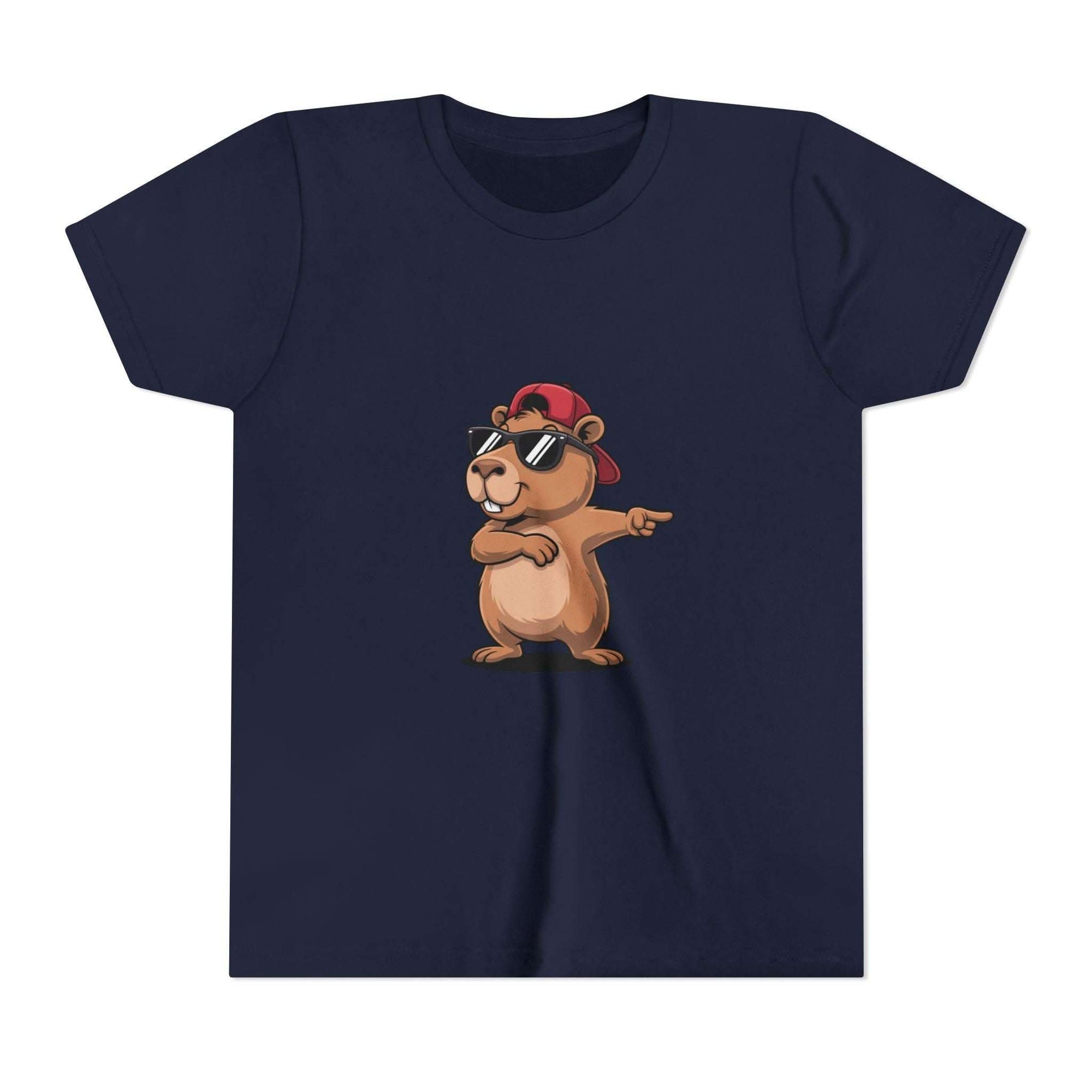 Youth tee featuring a cool capybara wearing a hat and sunglasses in soft cotton.